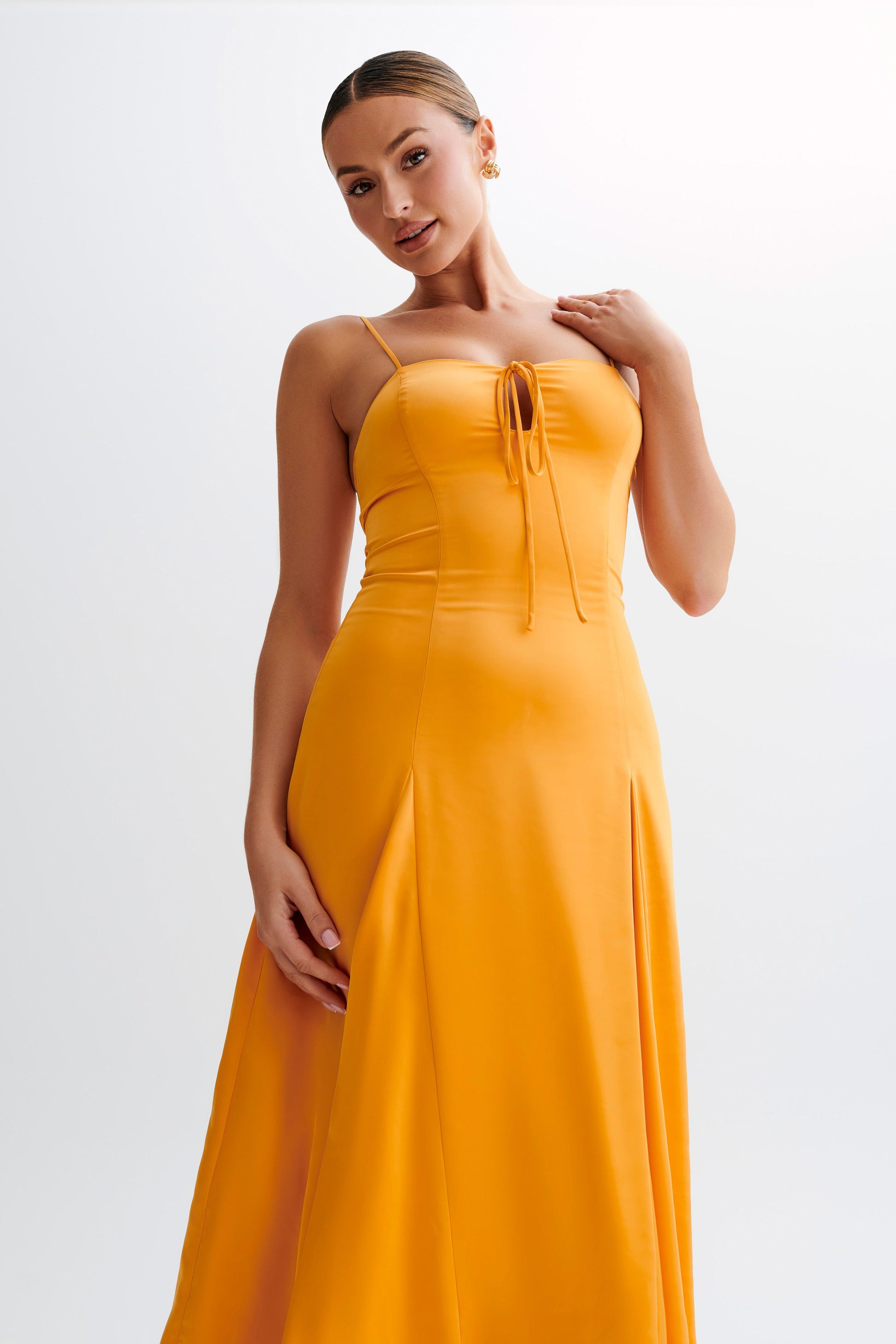 Luciana Satin Midi Dress - Tangerine #3