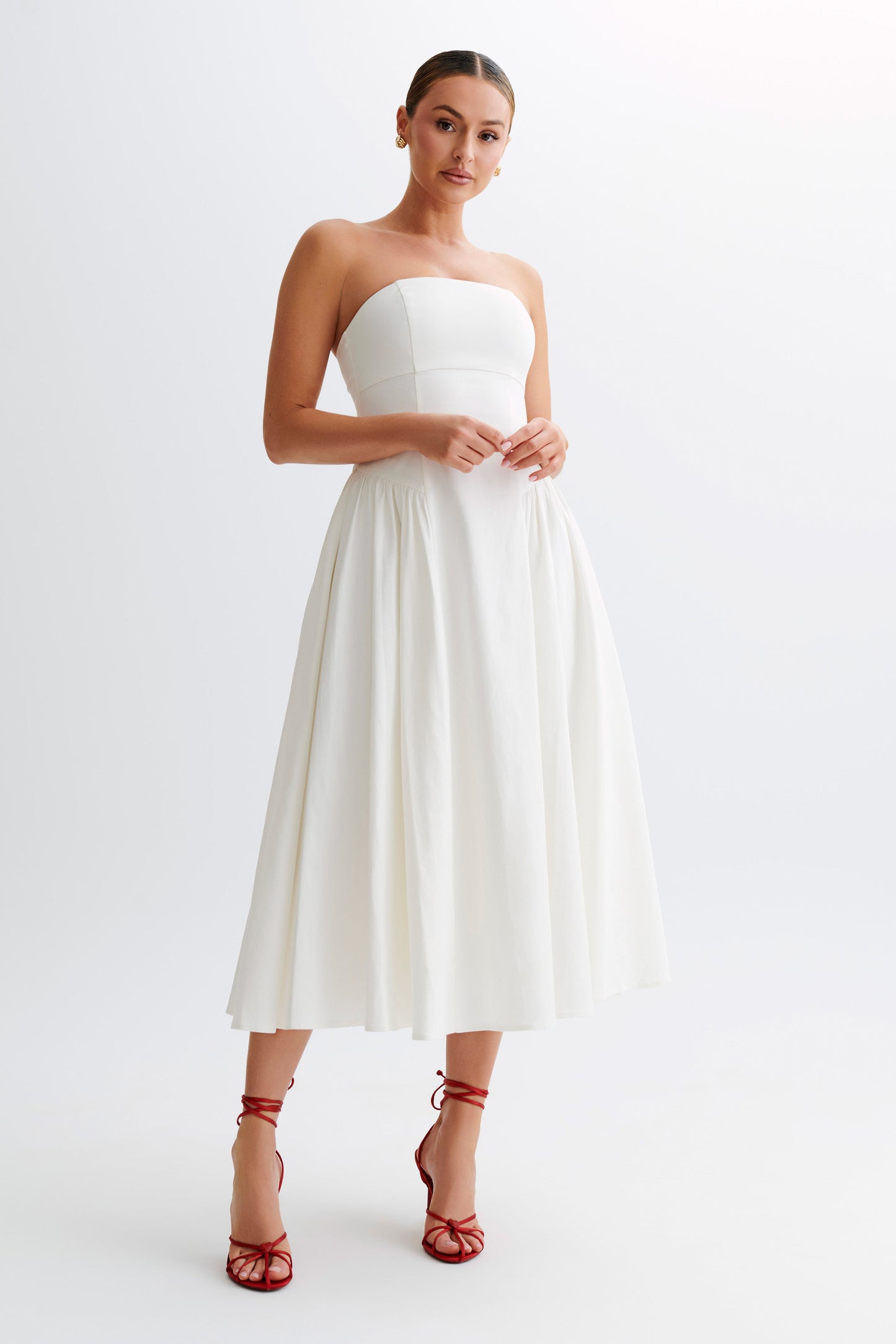 Carmele Cotton Gathered Midi Dress - White