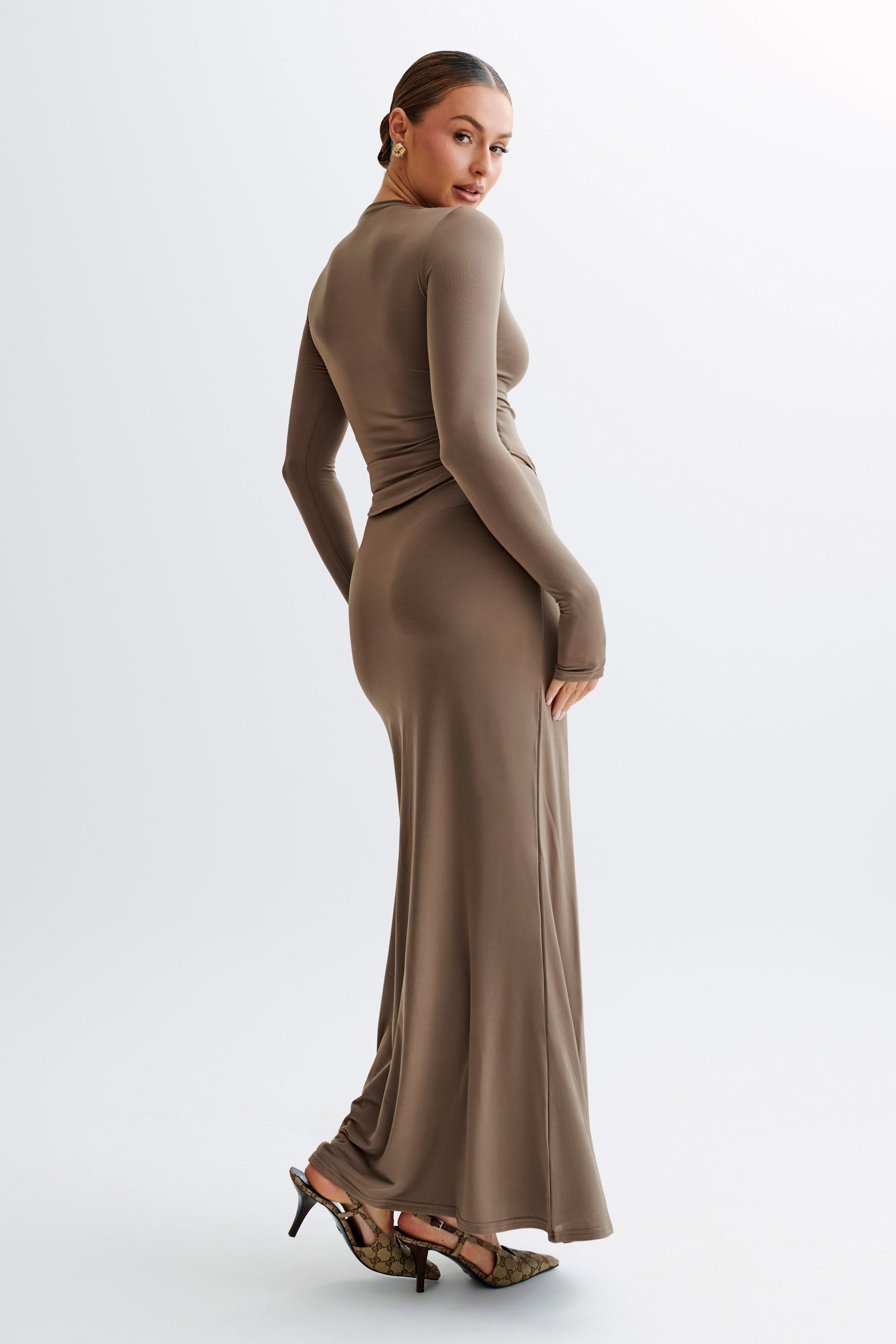 Bruna Slinky Long Sleeve Top With Cut Out - Coco #7