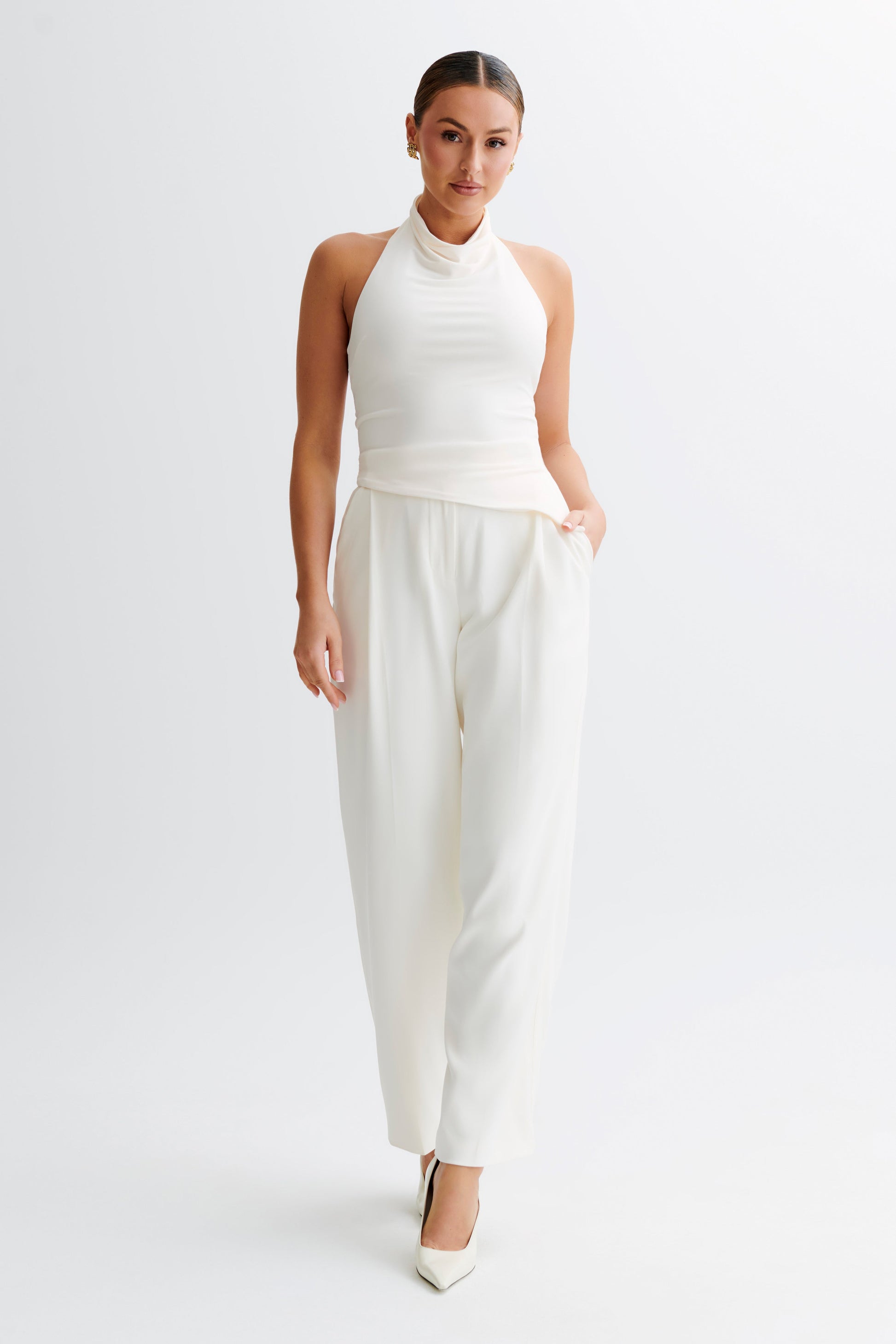 Federica Slinky Halter Neck Top - Ivory #4