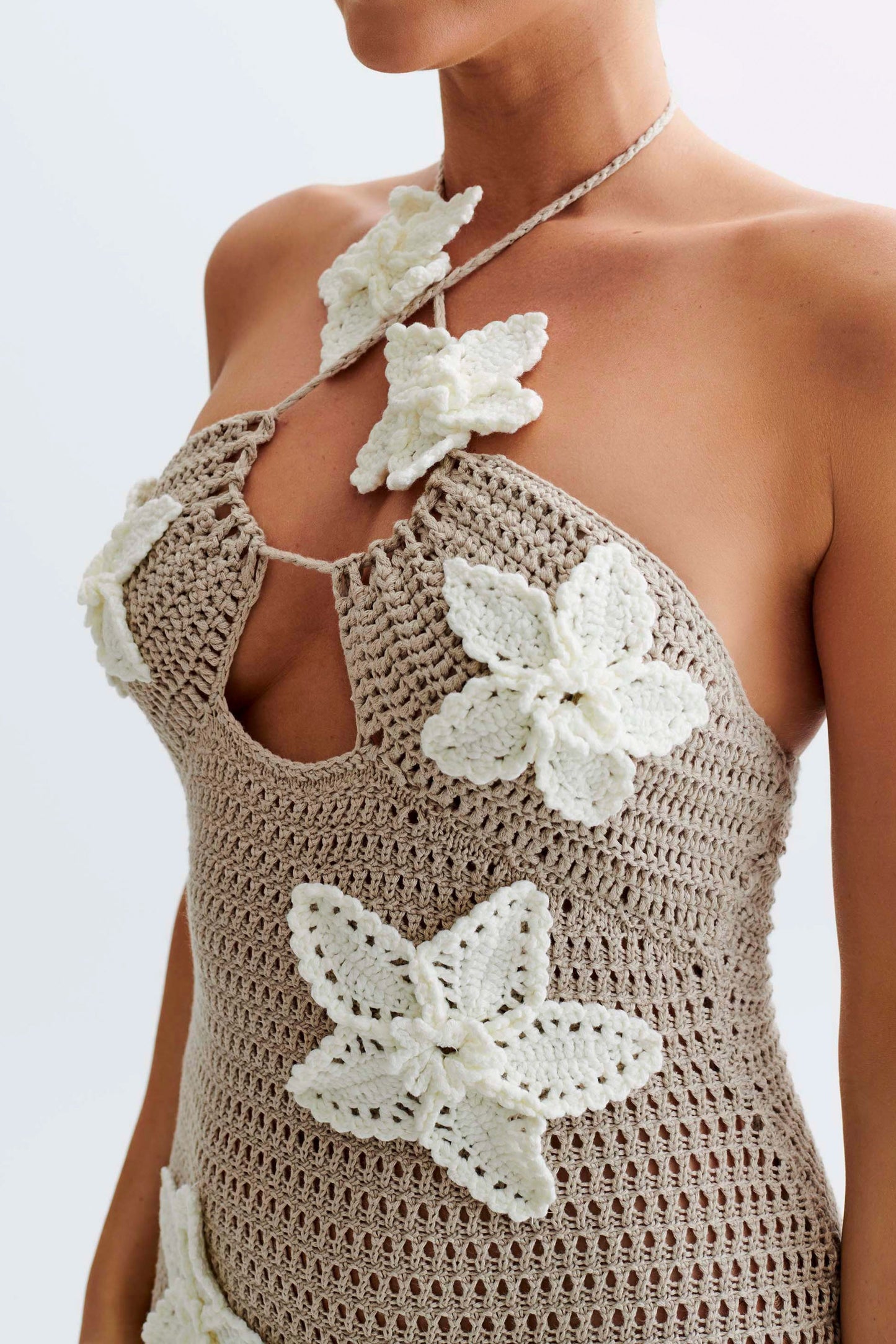 Kyla Floral Crochet Maxi Dress - Taupe/White