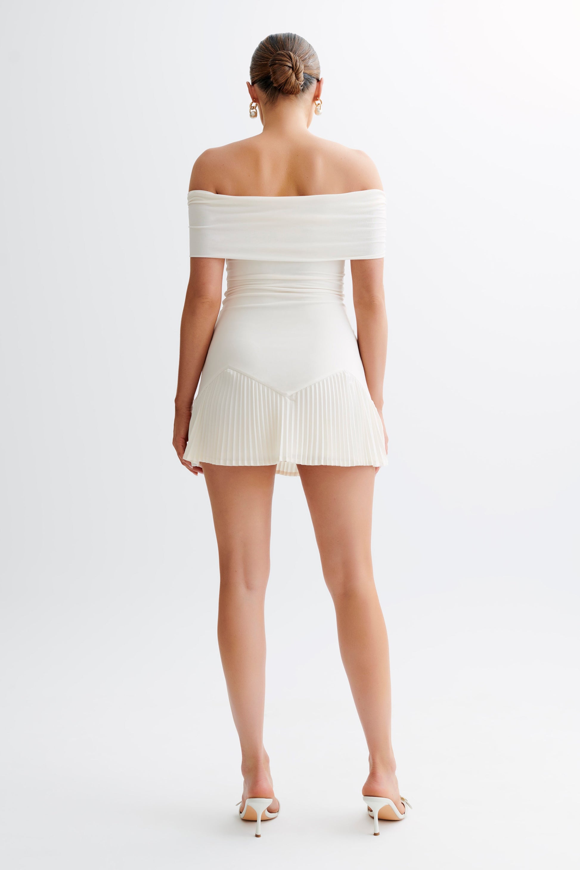 Melina Slinky Off Shoulder Mini Dress - Ivory #7