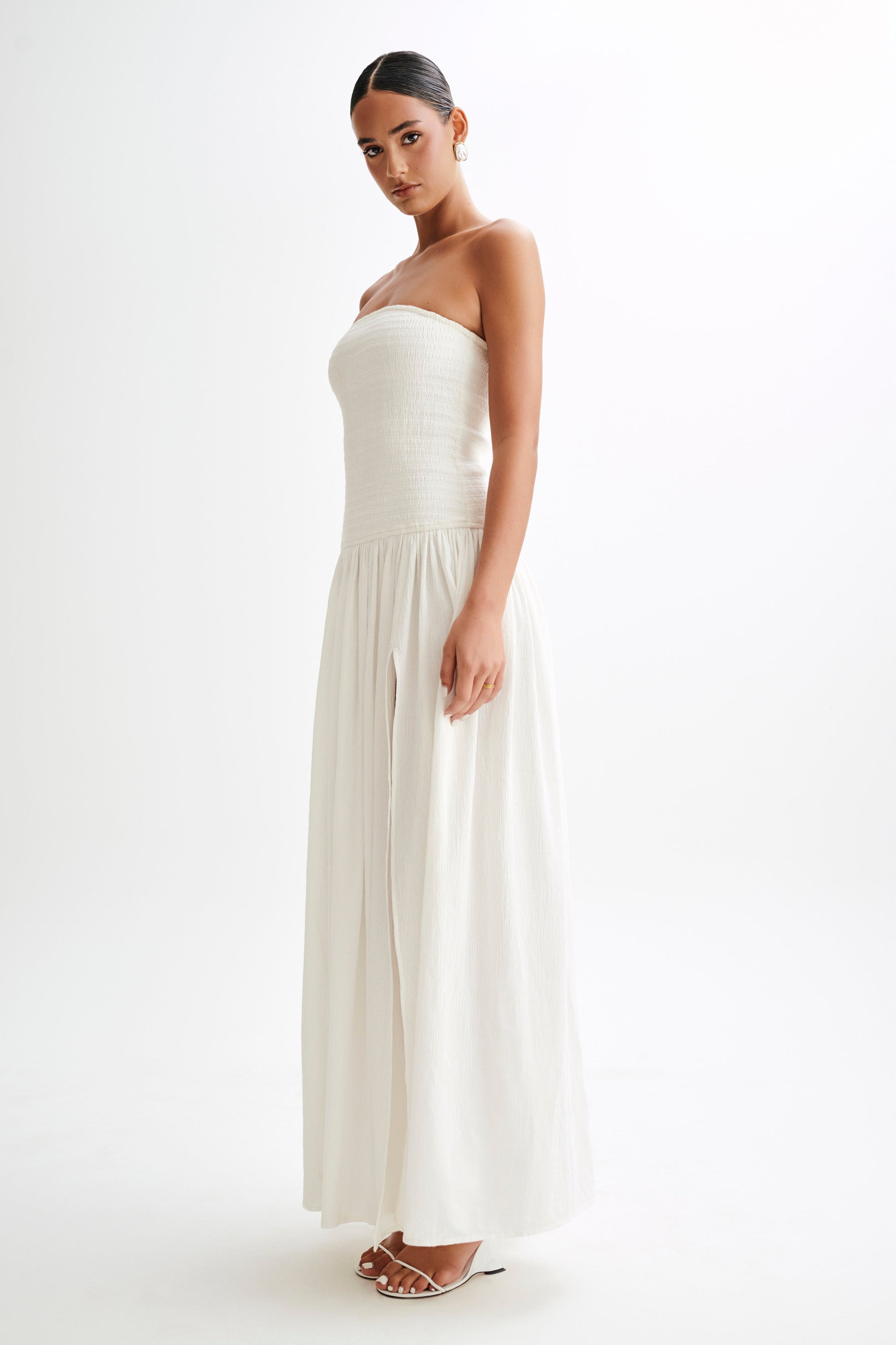 Maureen Cotton Shirring Maxi Dress - Ivory #5