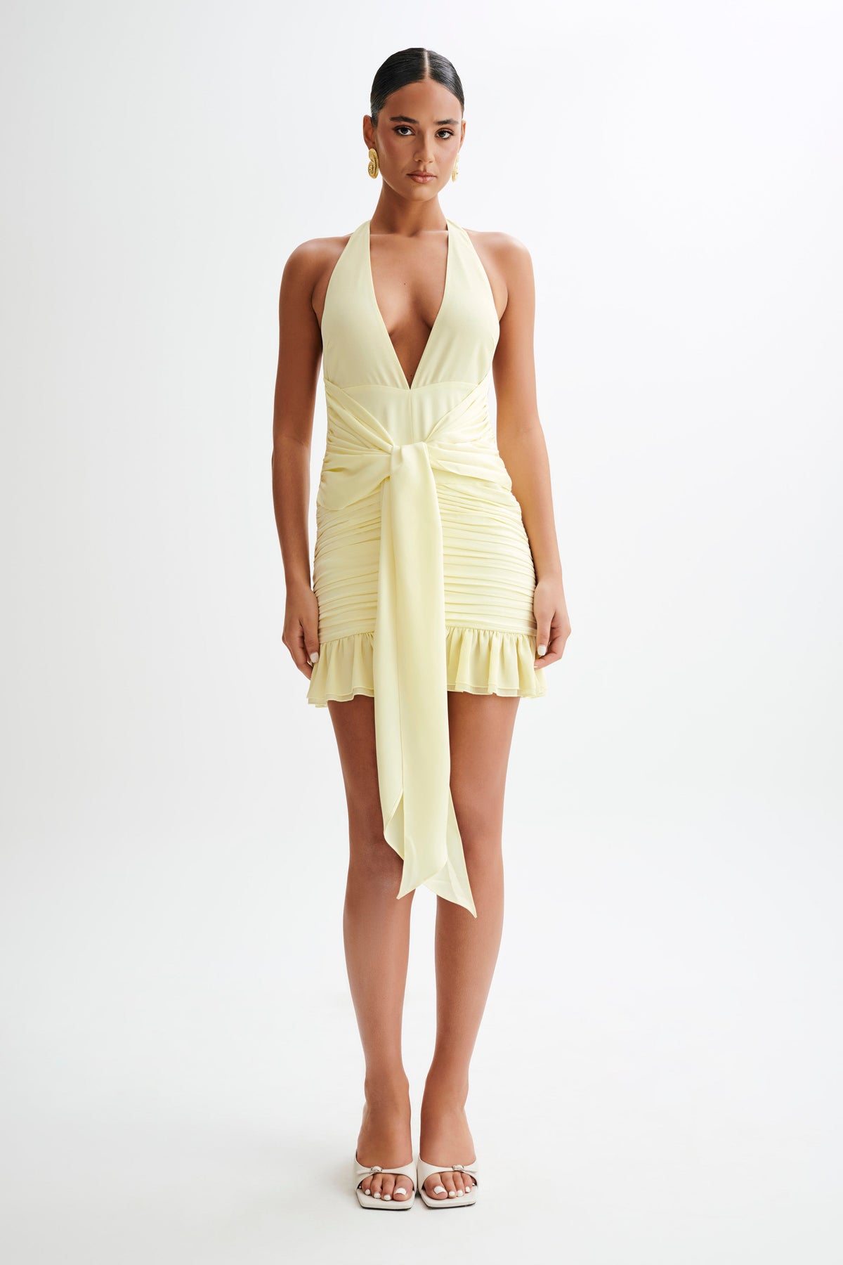 Ambrosi Satin Chiffon Mini Dress - Lemon Sherbet #3