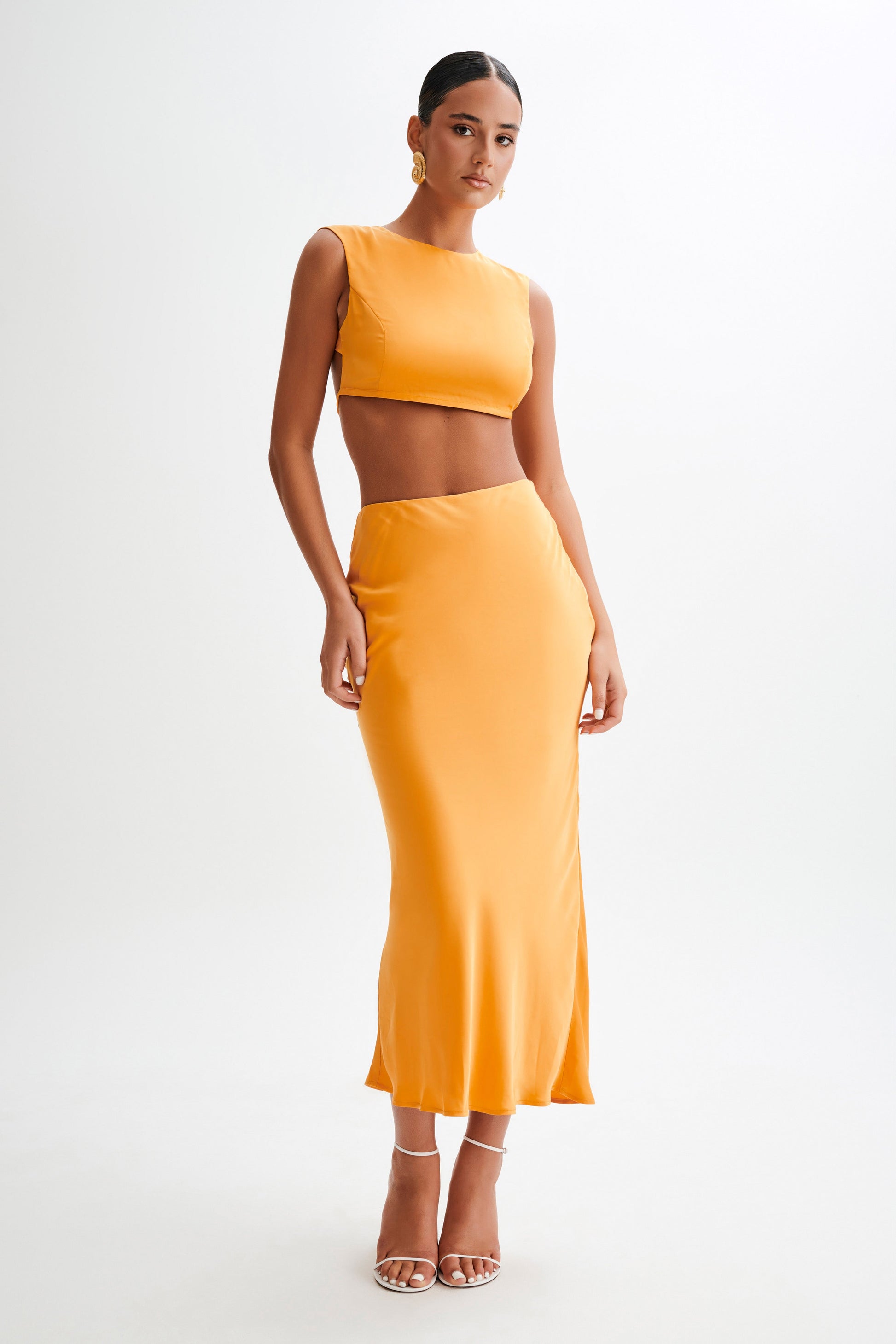 Viviana Satin Sleeveless Crop Top - Tangerine #7