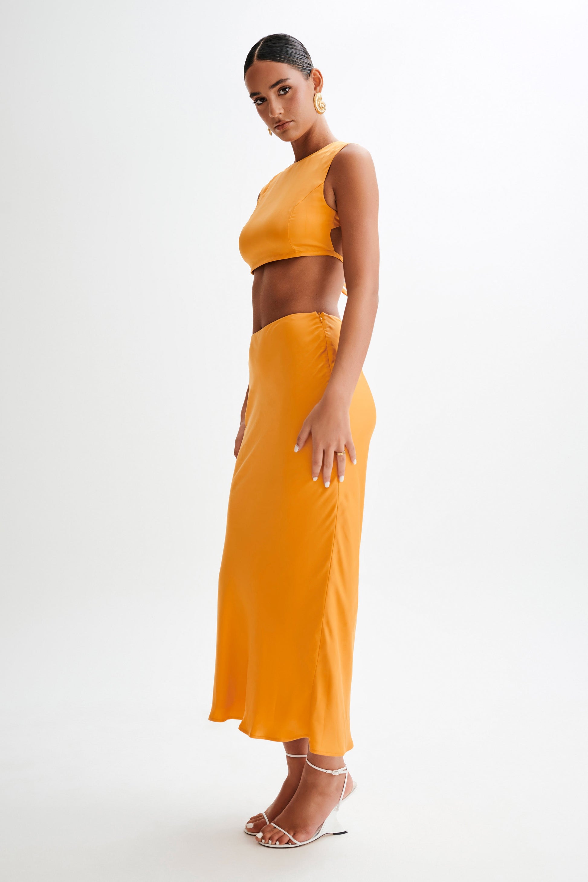 Viviana Satin Maxi Skirt - Tangerine #6