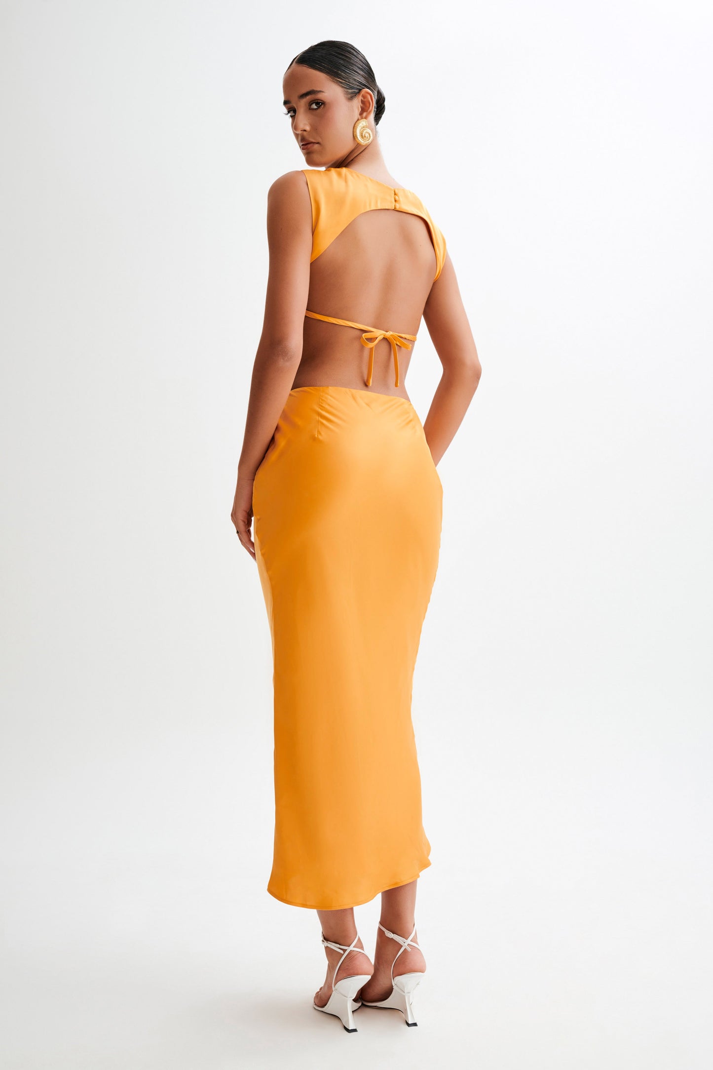 Viviana Satin Sleeveless Crop Top - Tangerine