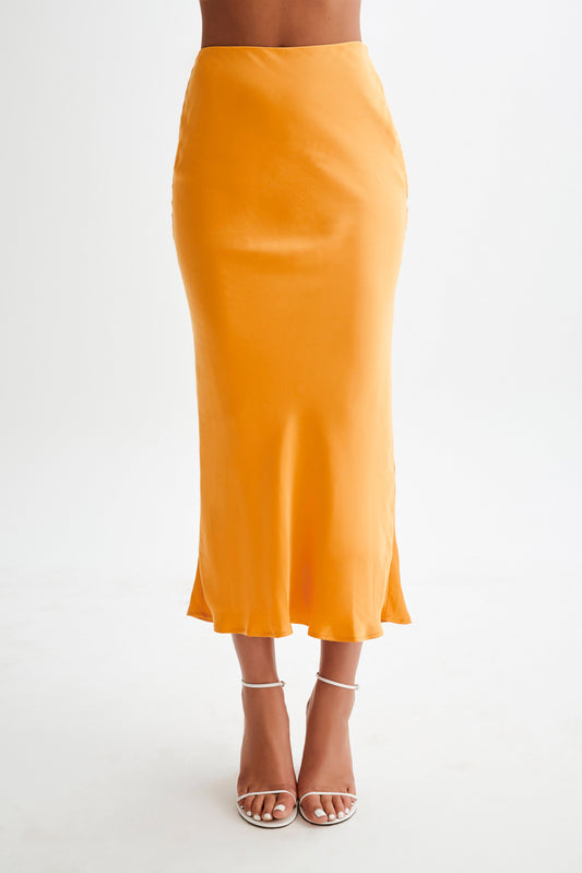 Viviana Satin Maxi Skirt - Tangerine