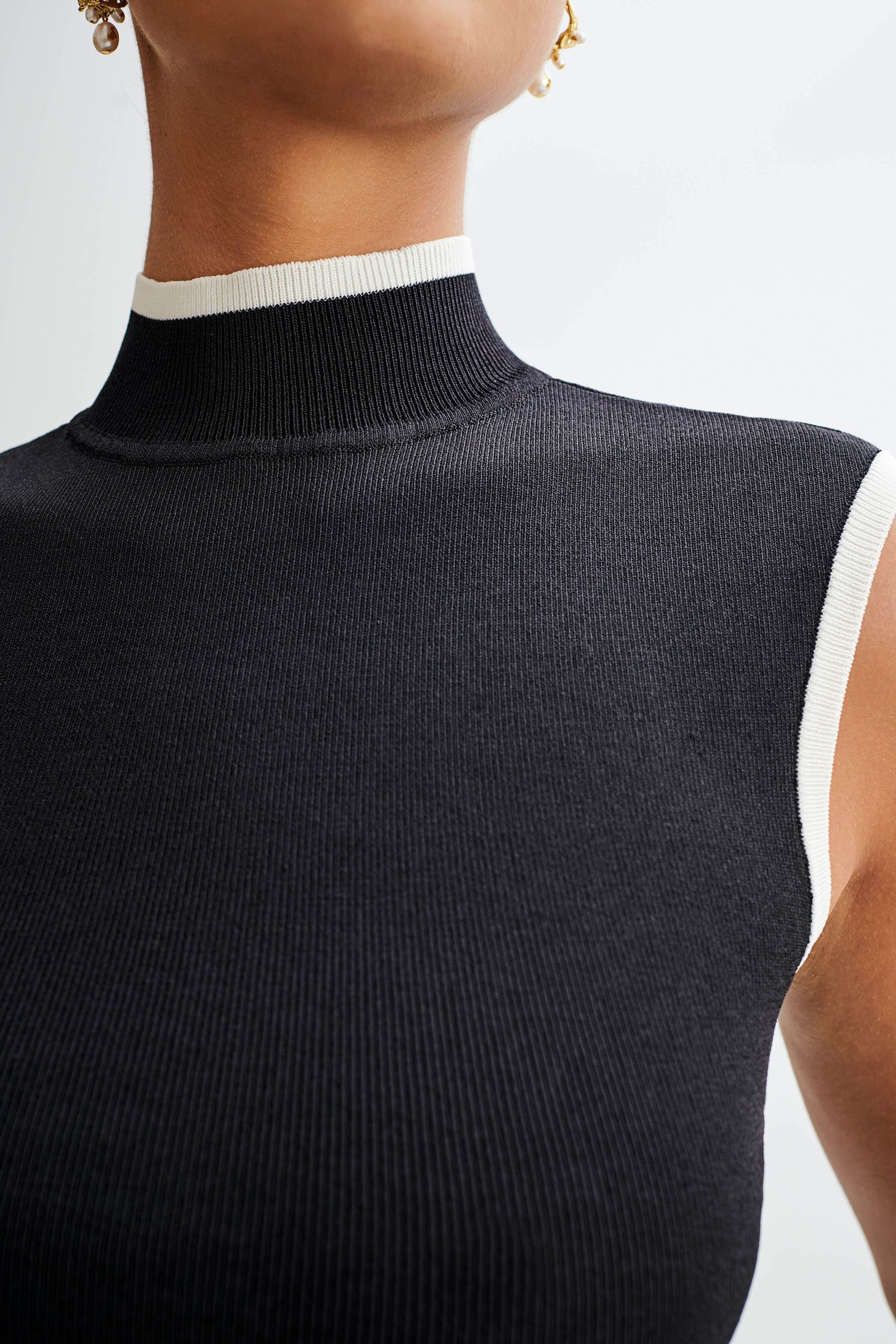 Laurina High Neck Contrast Top - Black #3