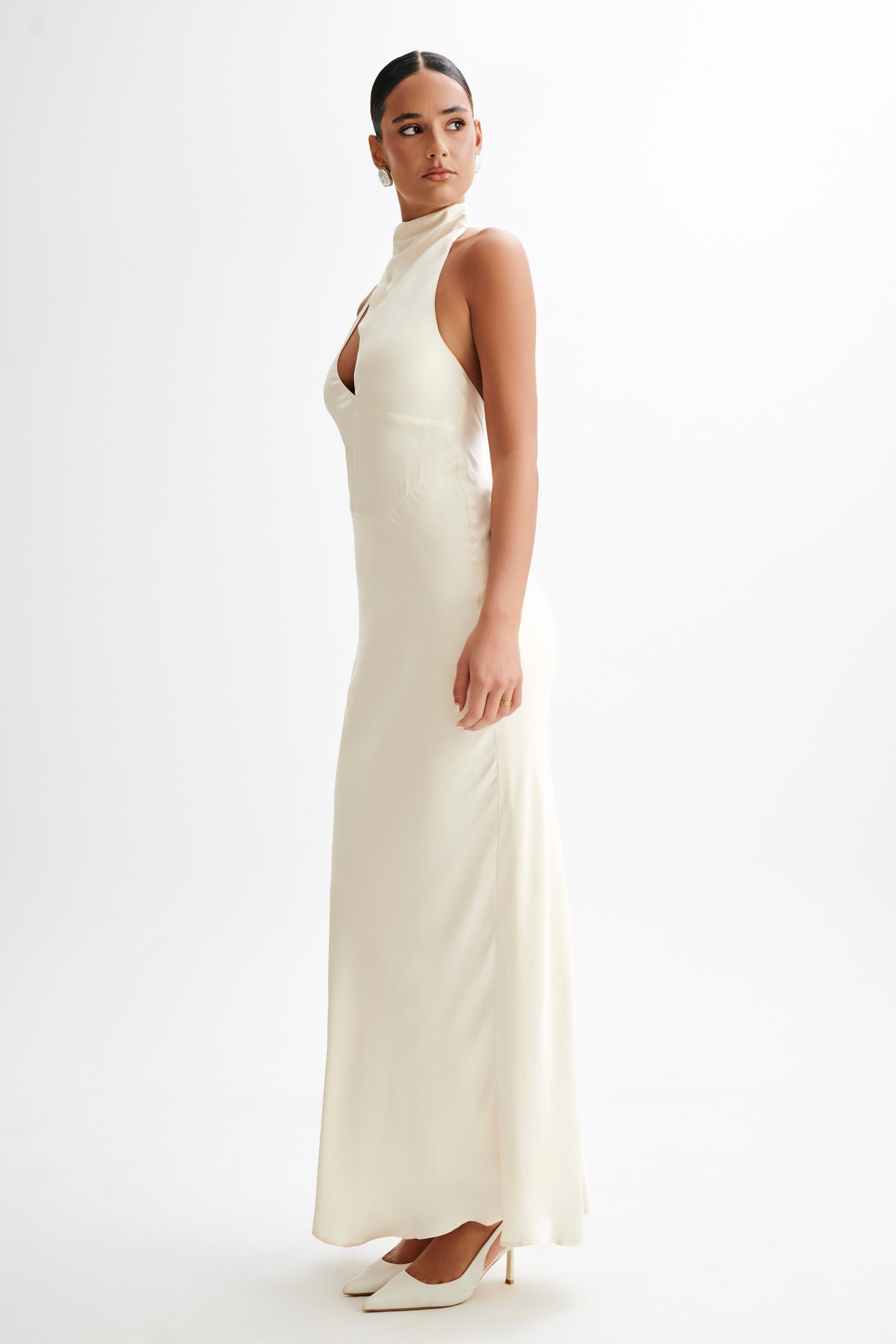 Belladonna Satin Halter Maxi Dress - Ivory #6