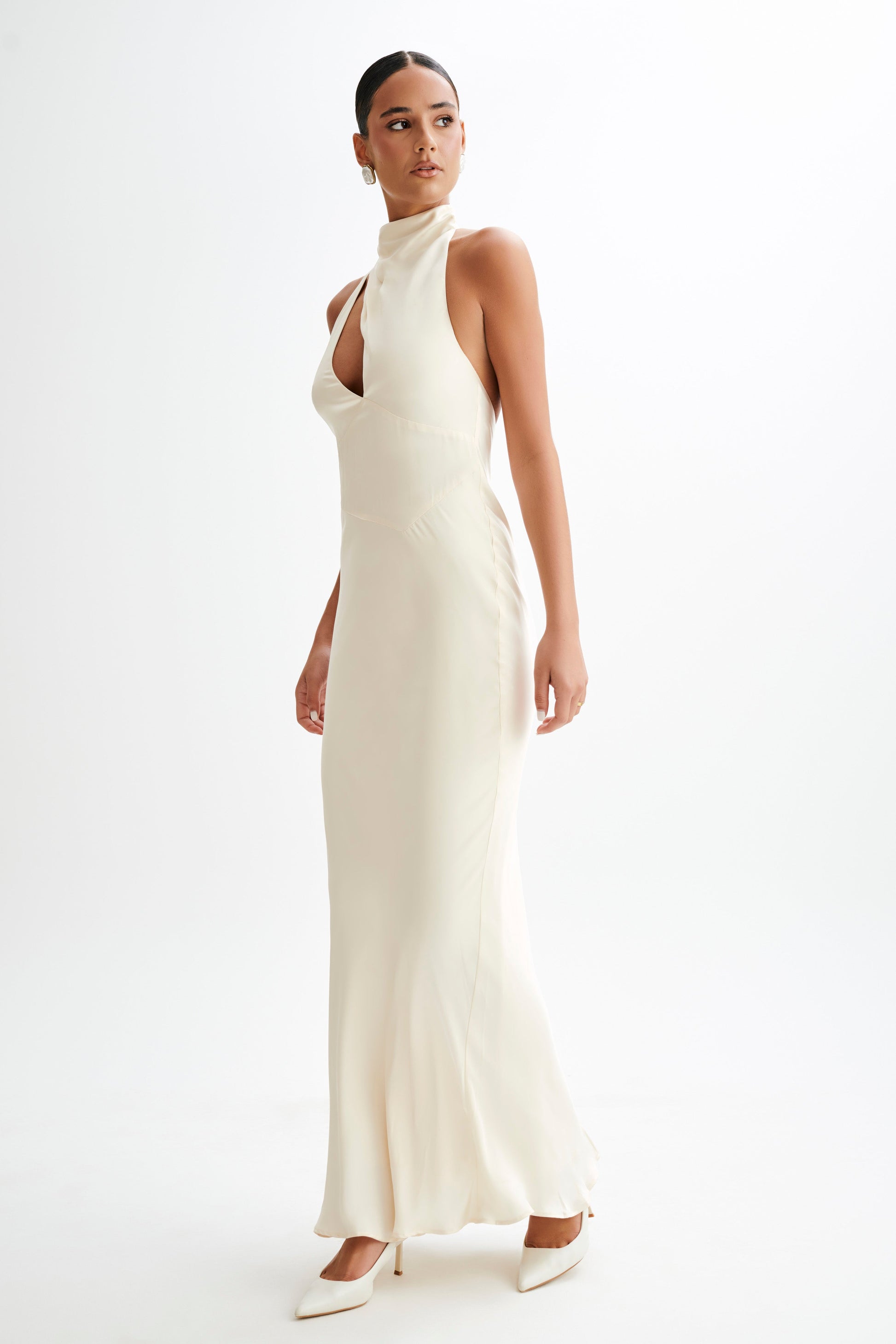Belladonna Satin Halter Maxi Dress - Ivory #7