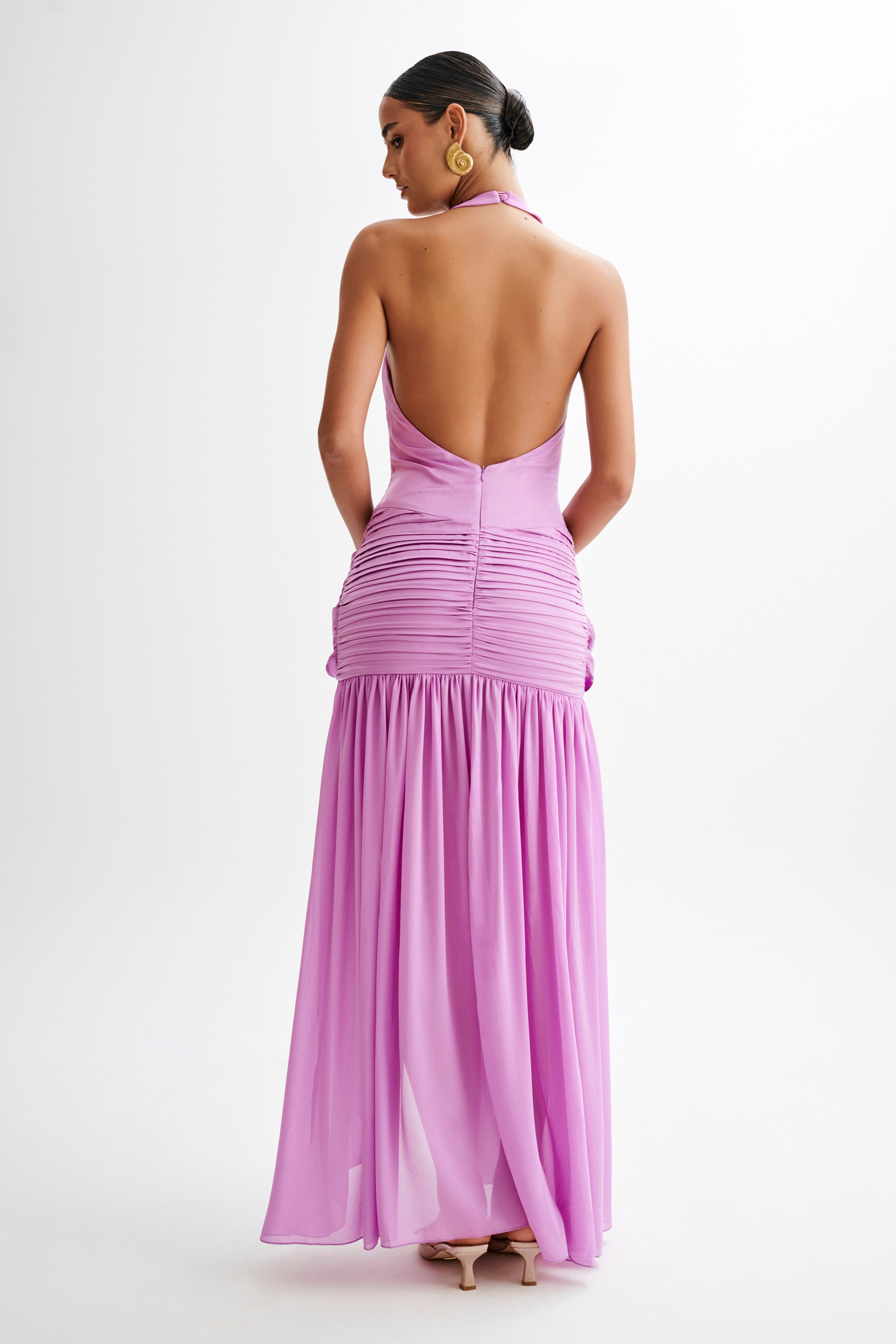 Graziana Satin Chiffon Plunge Maxi Dress - Violet #5