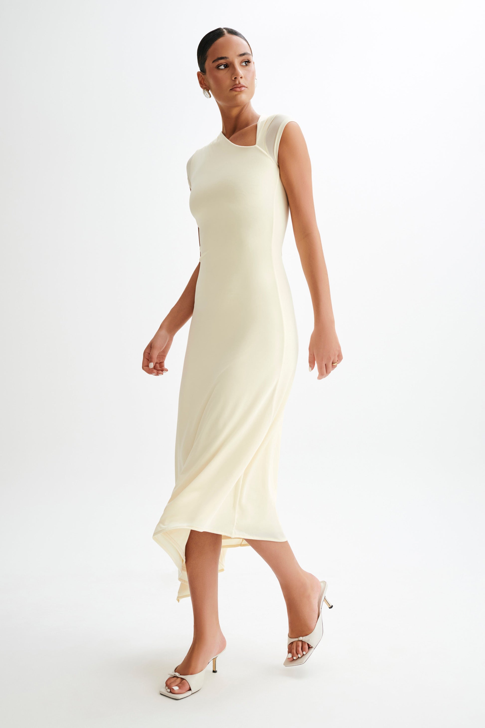 Ilaria Slinky Maxi Dress With Cut Out - Lemon Sherbet #4