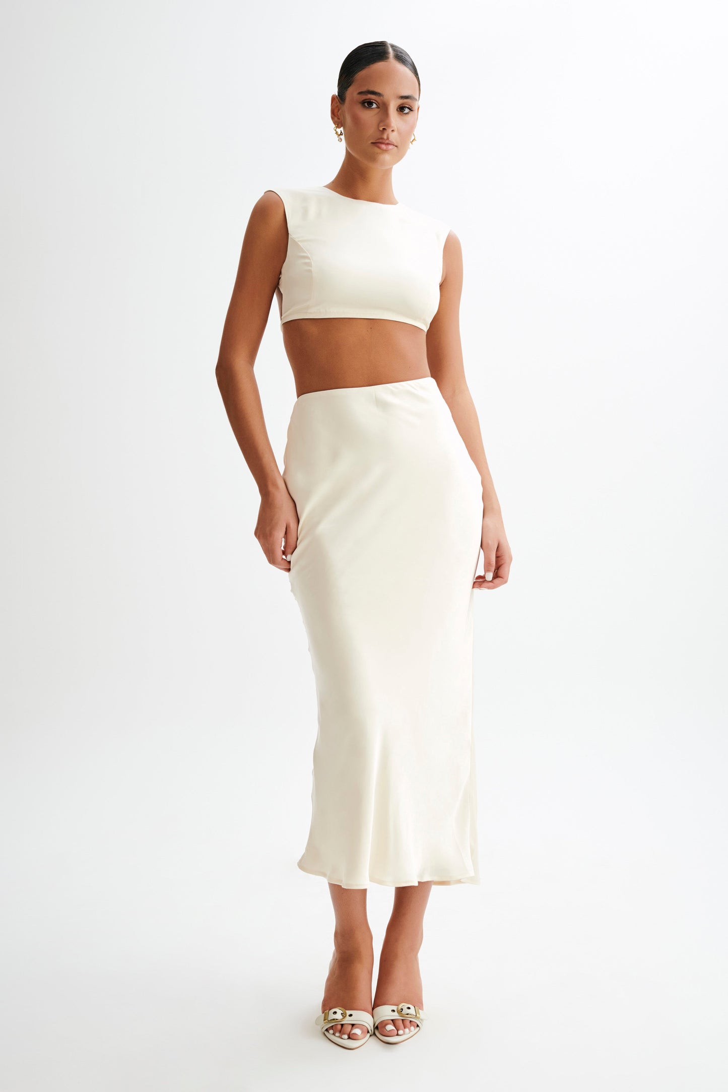 Viviana Satin Sleeveless Crop Top - Ivory