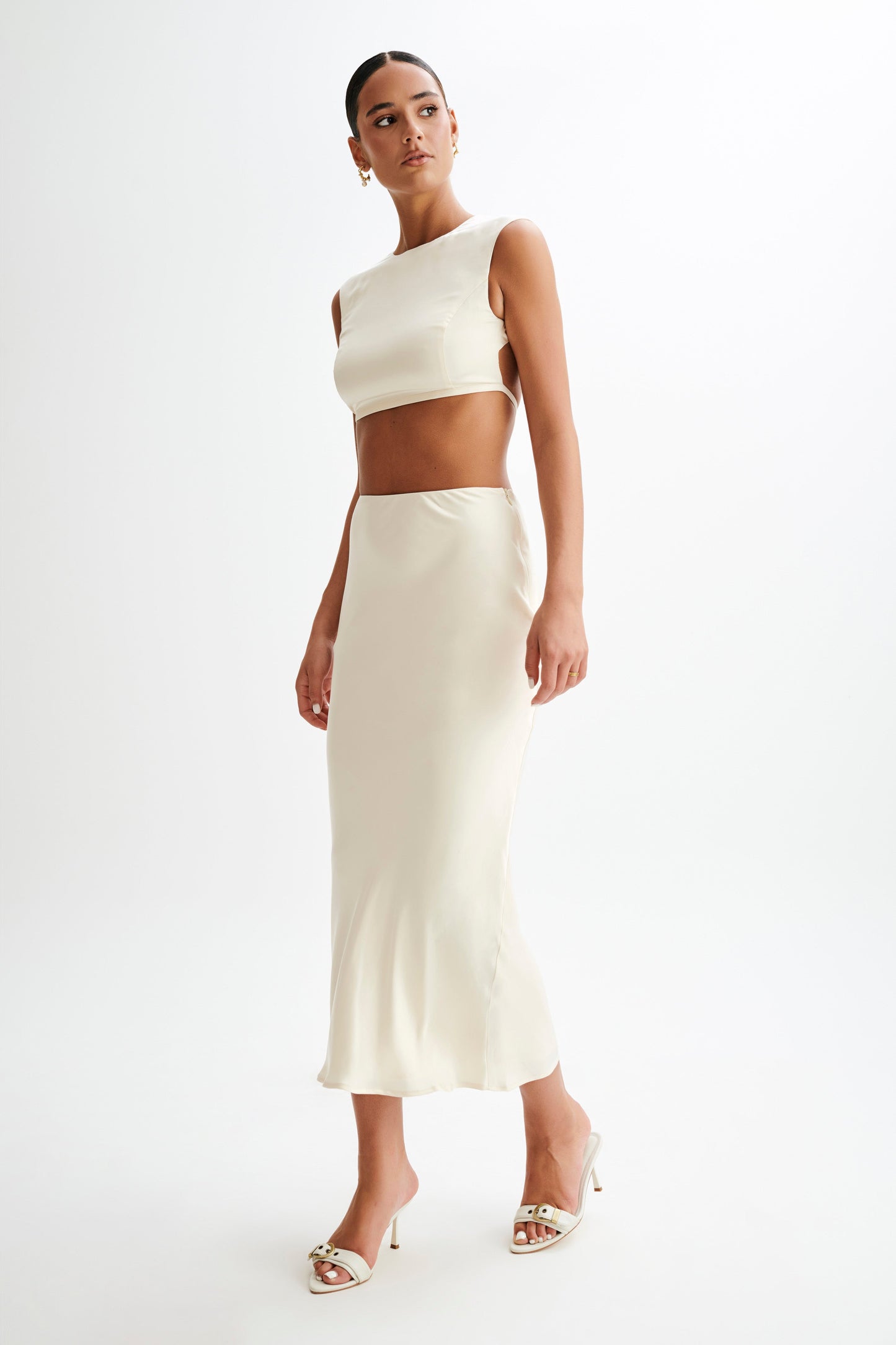 Viviana Satin Sleeveless Crop Top - Ivory