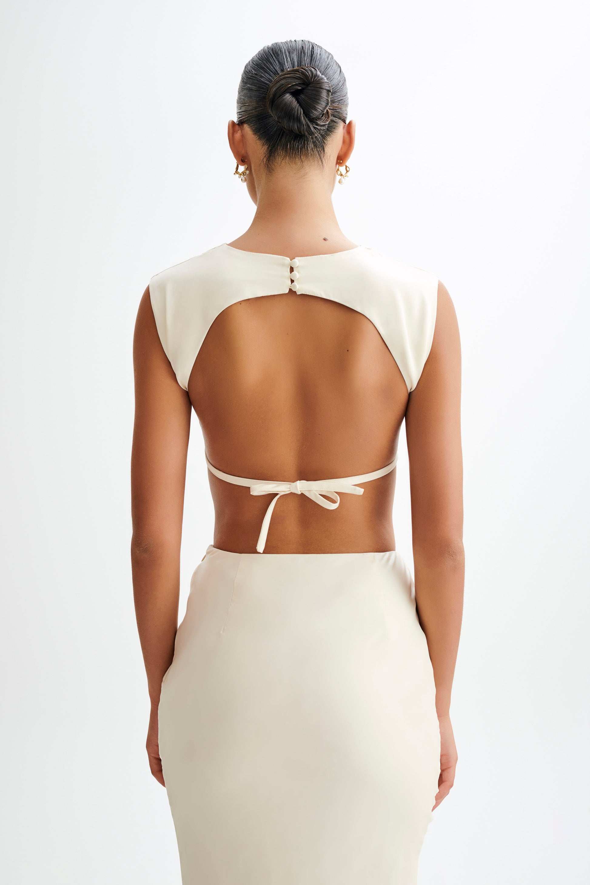 Viviana Satin Sleeveless Crop Top - Ivory #2