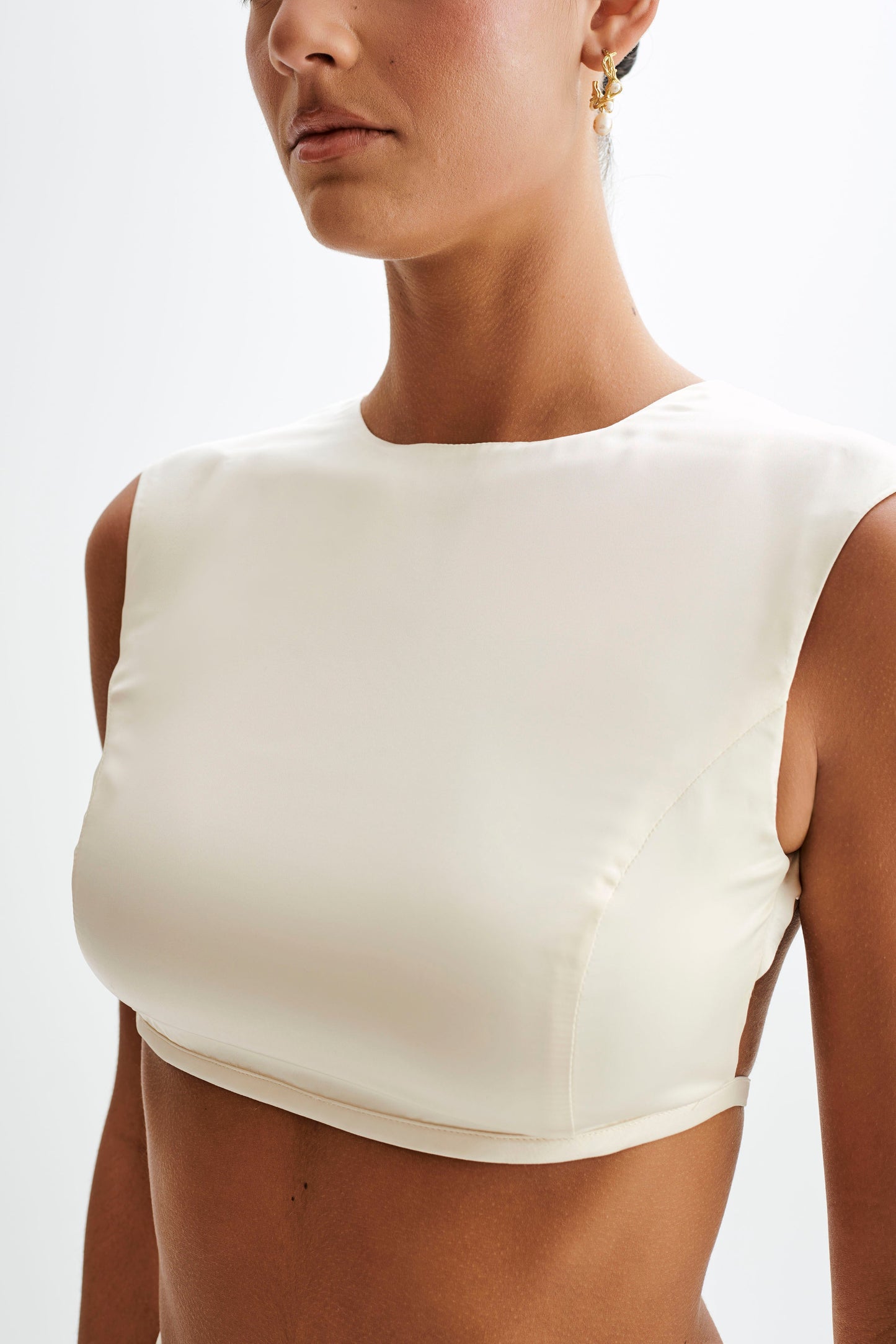 Viviana Satin Sleeveless Crop Top - Ivory