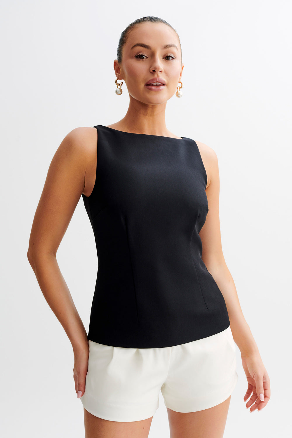 Angela Sleeveless Suiting Top - Black