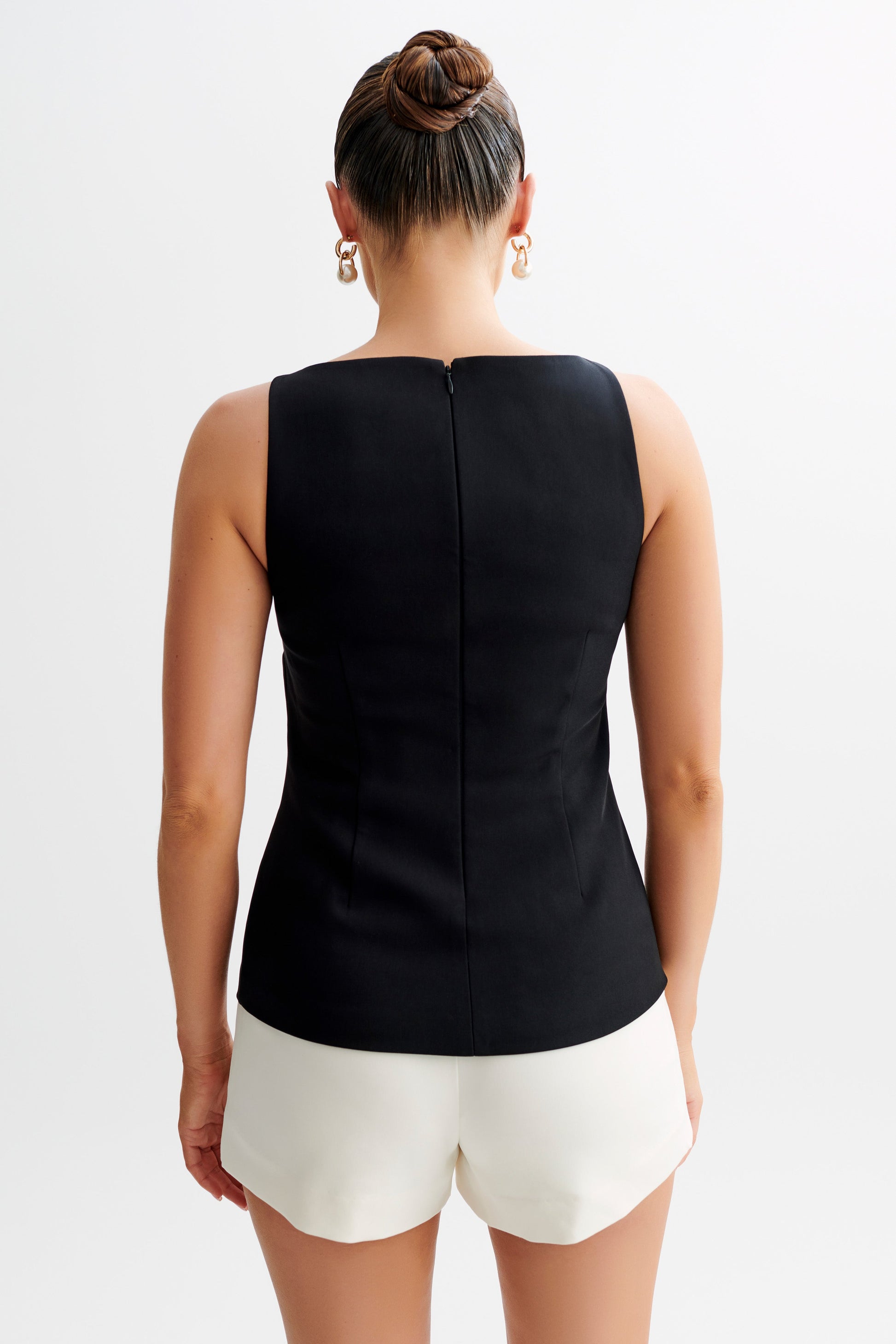 Angela Sleeveless Suiting Top - Black #5
