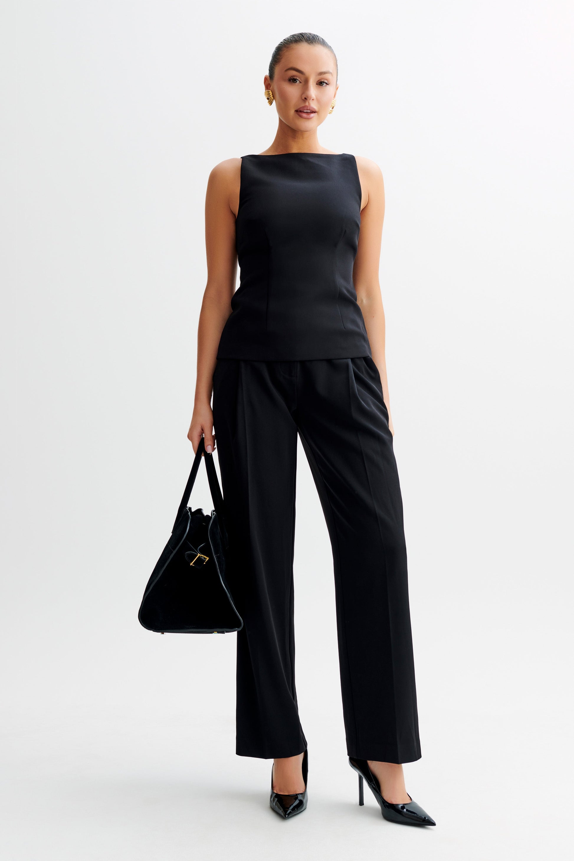 Angela Sleeveless Suiting Top - Black #6