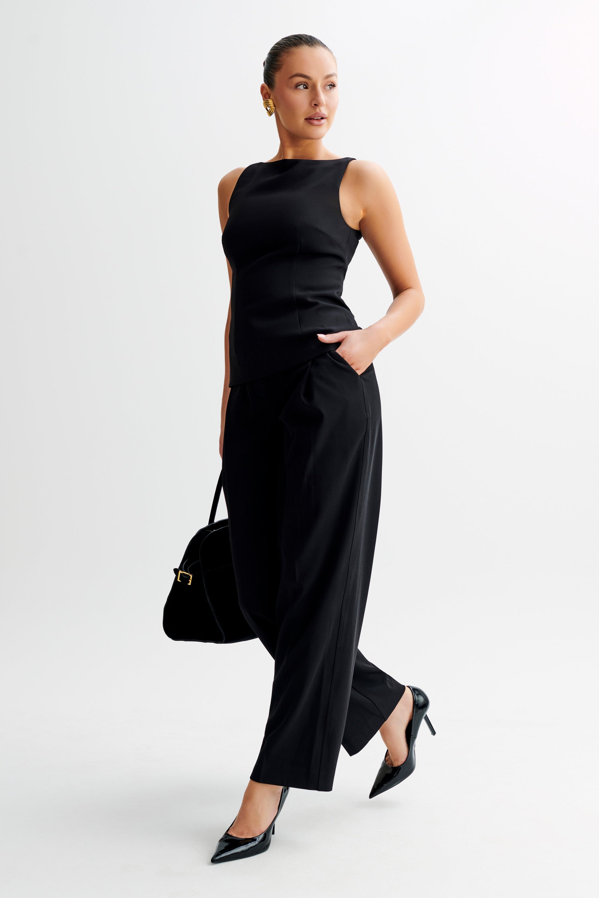Angela Sleeveless Suiting Top - Black #7