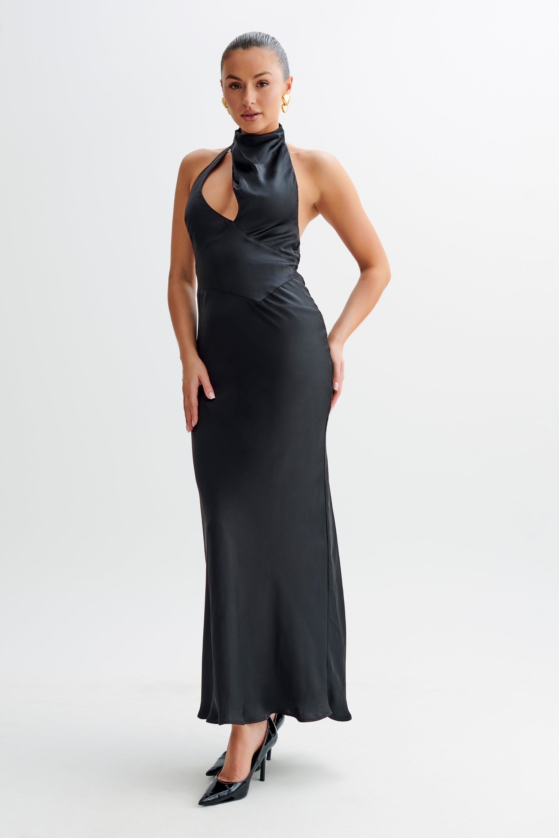 Belladonna Satin Halter Maxi Dress - Black #6