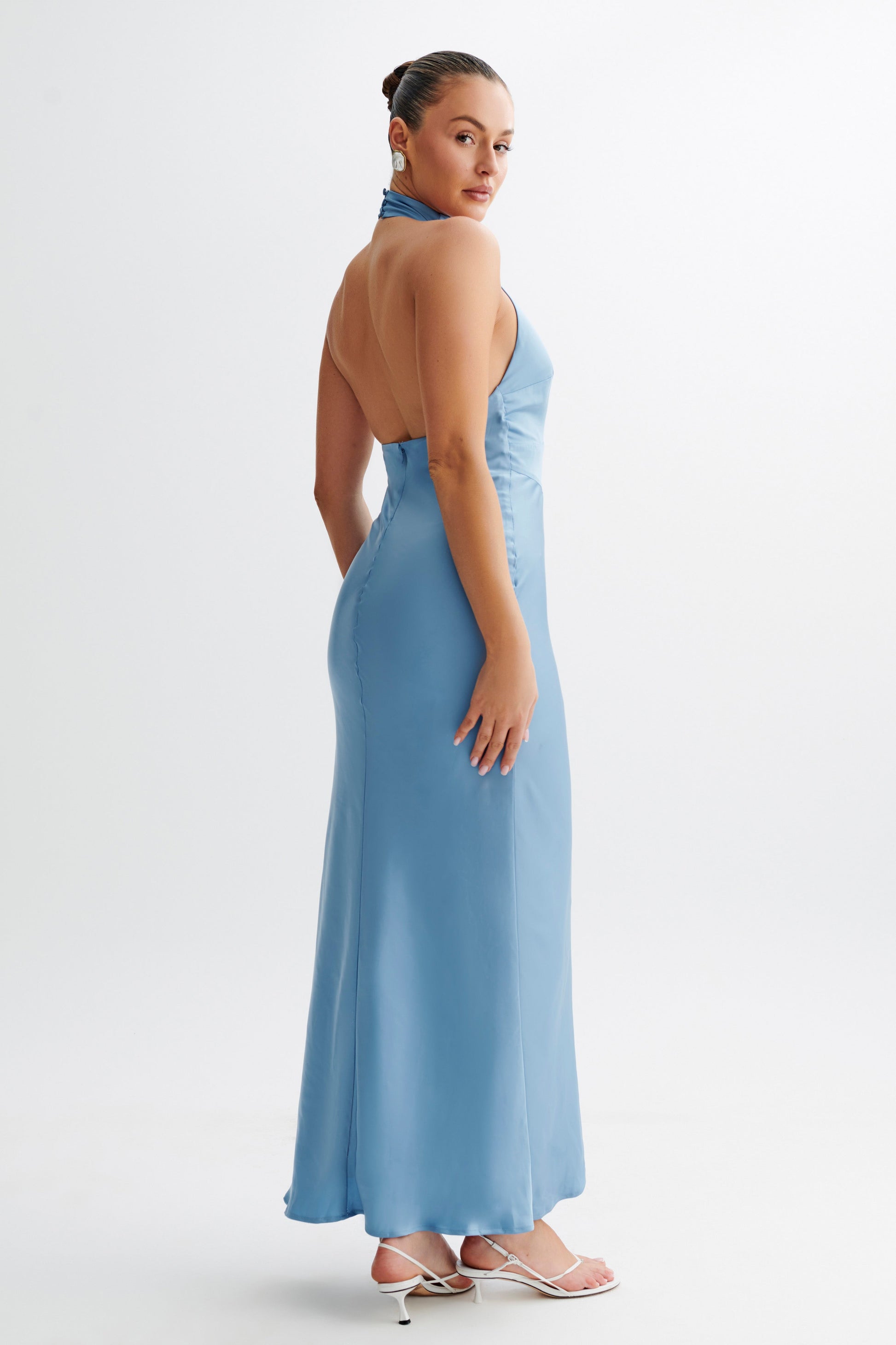 Belladonna Satin Halter Maxi Dress - Iris Blue #3