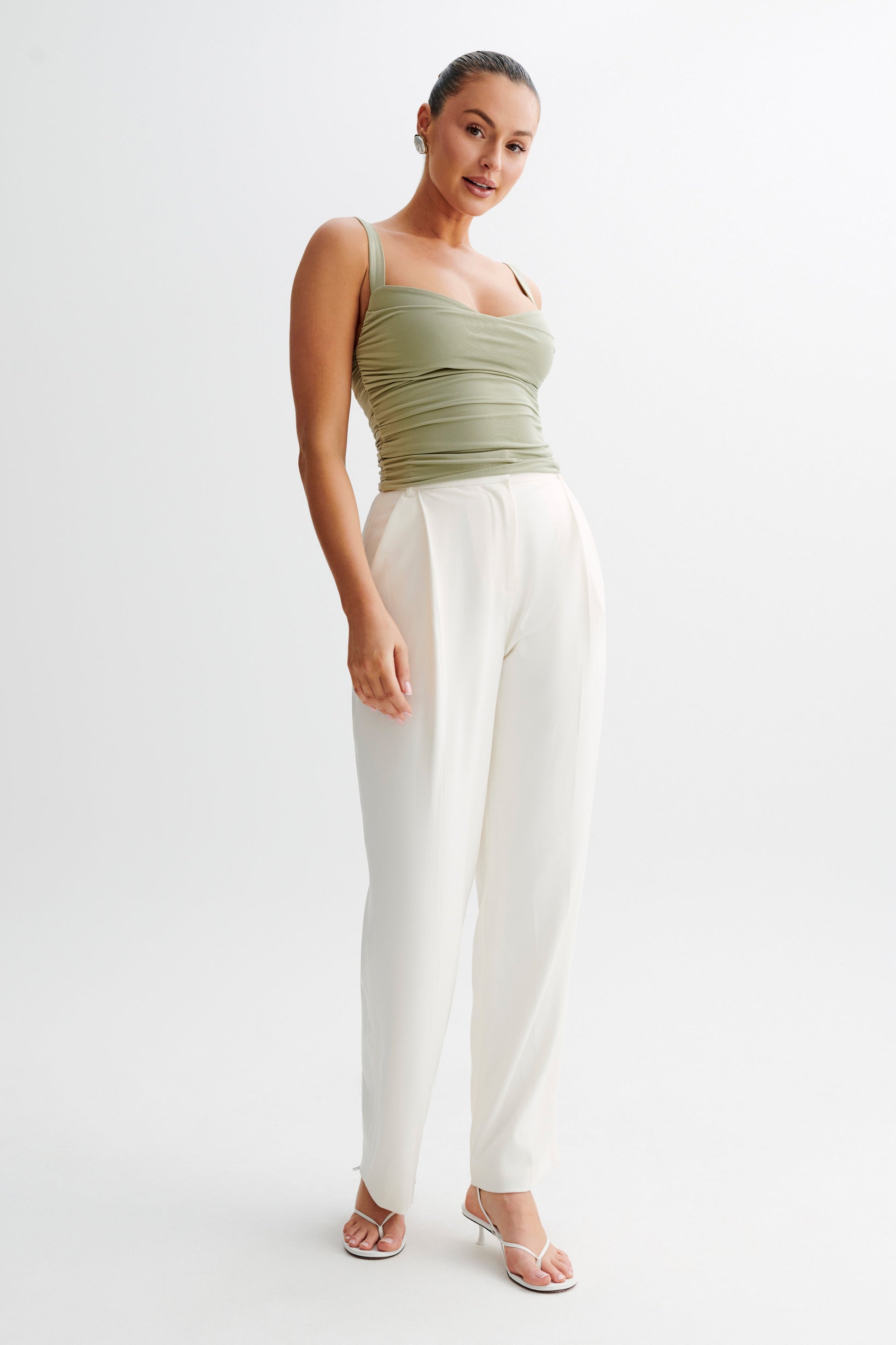 Hailey Slinky Long Line Sweetheart Top - Sage #5