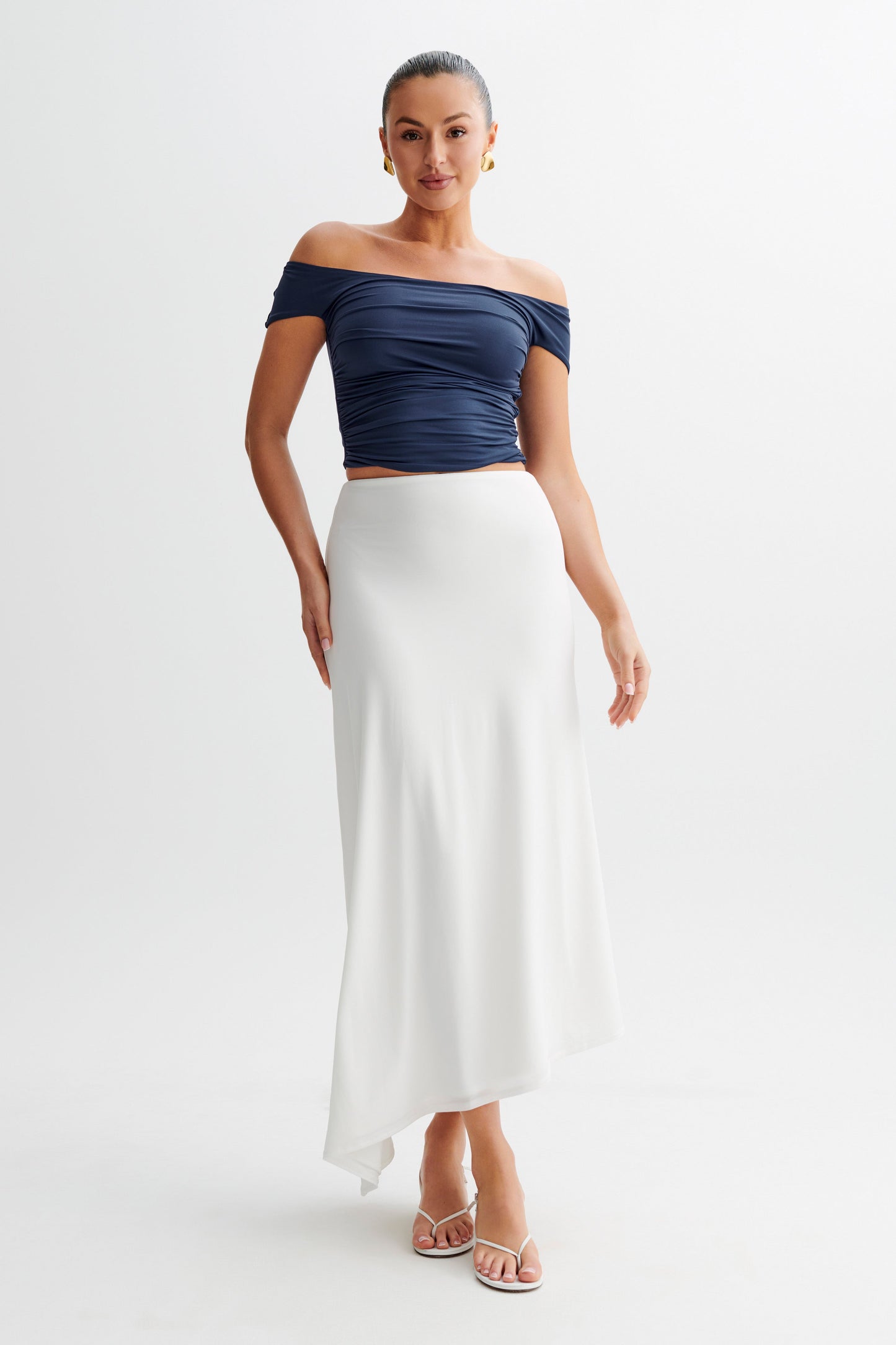 Piper Ruched Off Shoulder Top - Navy