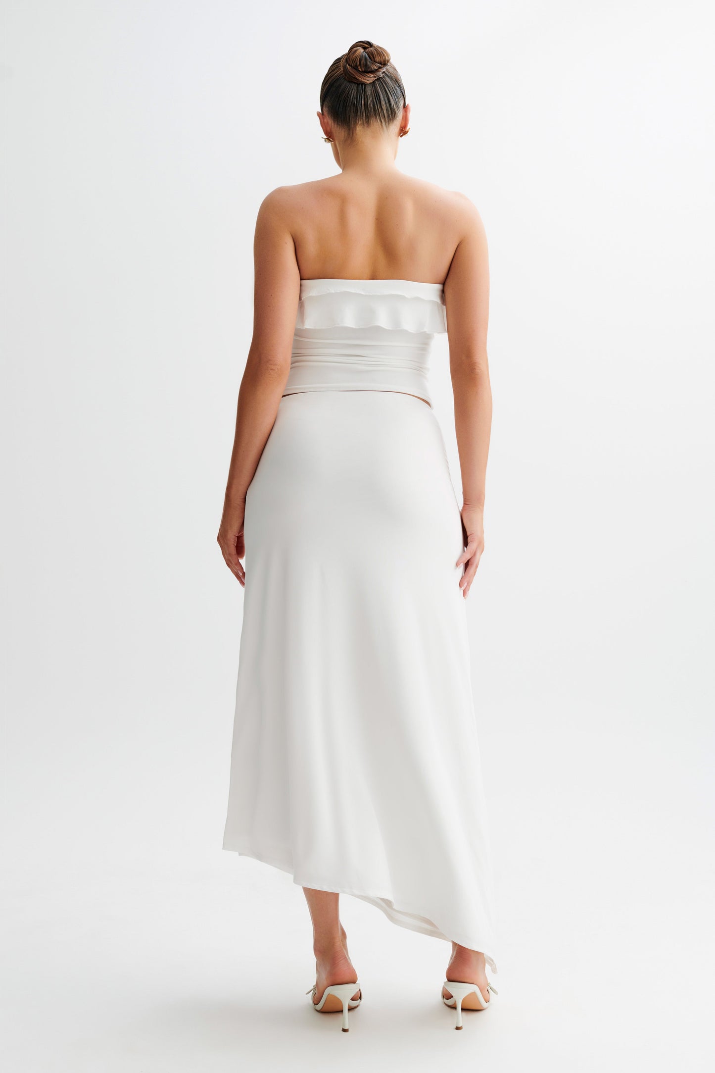 Bea Asymmetrical Slinky Maxi Skirt - White