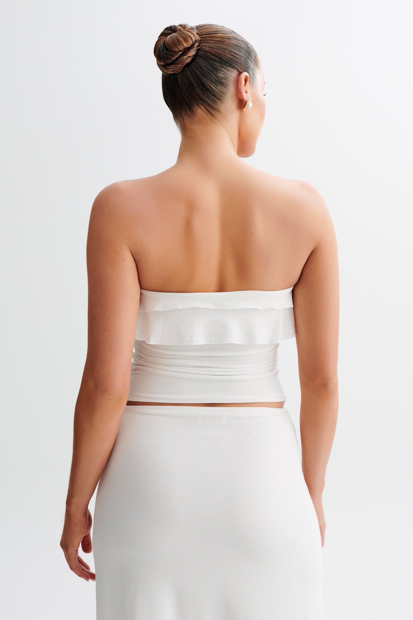 Bea Strapless Slinky Ruffle Top - White