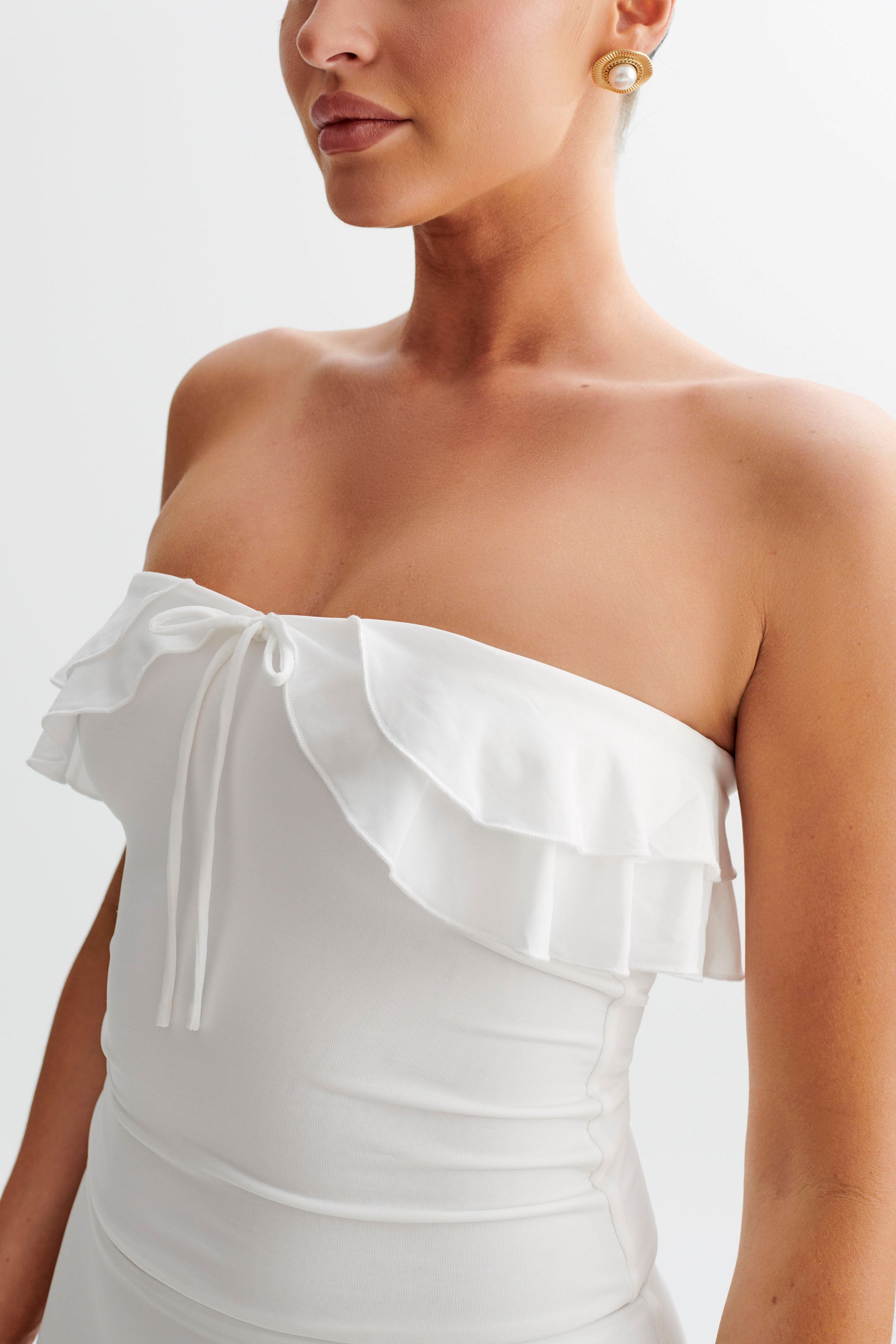 Bea Strapless Slinky Ruffle Top - White #3