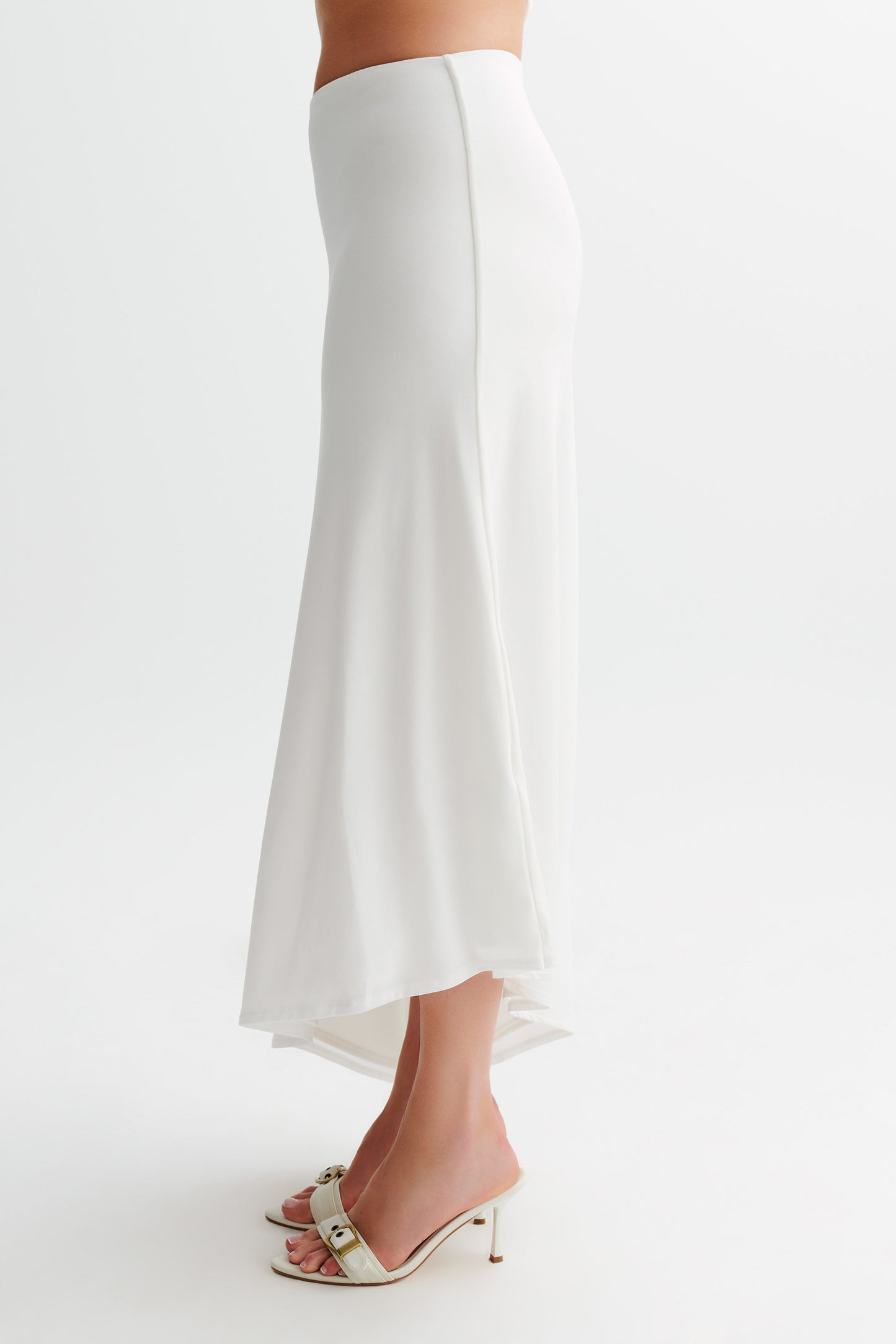 Bea Asymmetrical Slinky Maxi Skirt - White