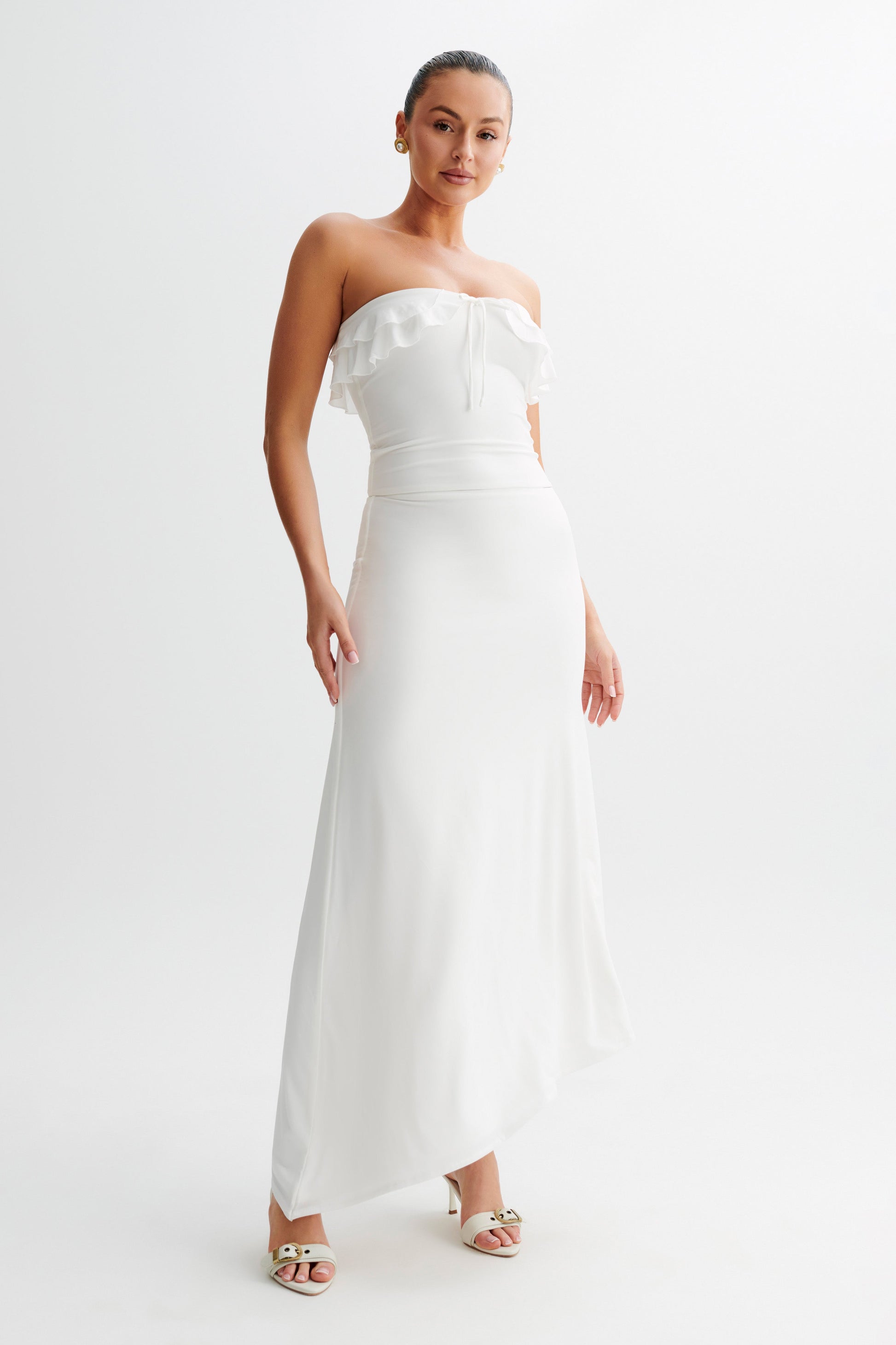 Bea Strapless Slinky Ruffle Top - White #4