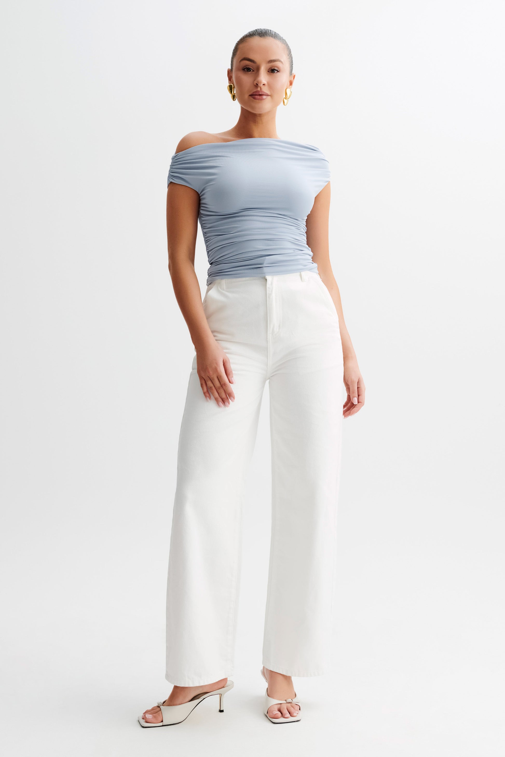 Alayna Slinky Ruched Top - Dusty Blue #5