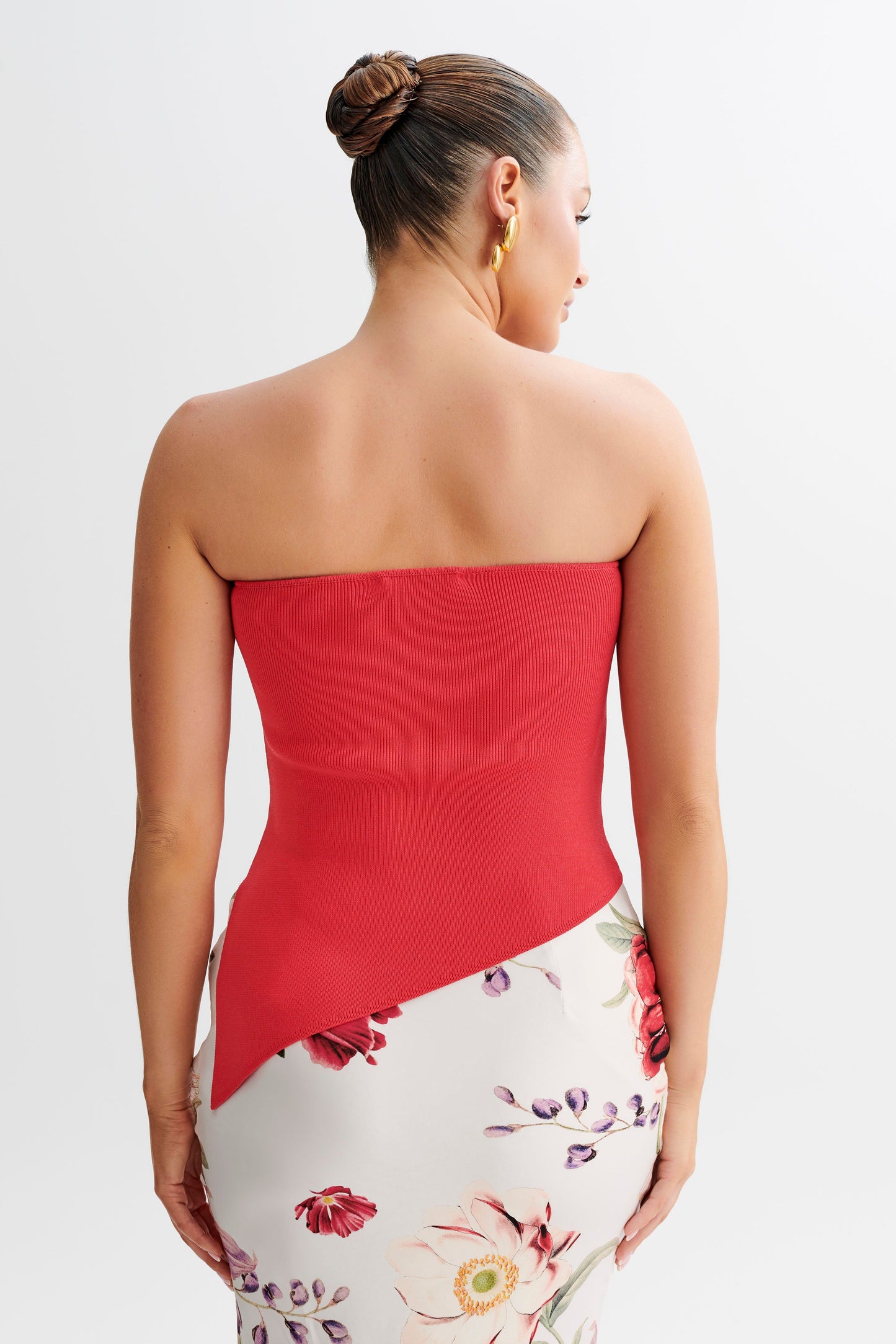 Sidney Asymmetrical Strapless Knit Top - Pomegranate