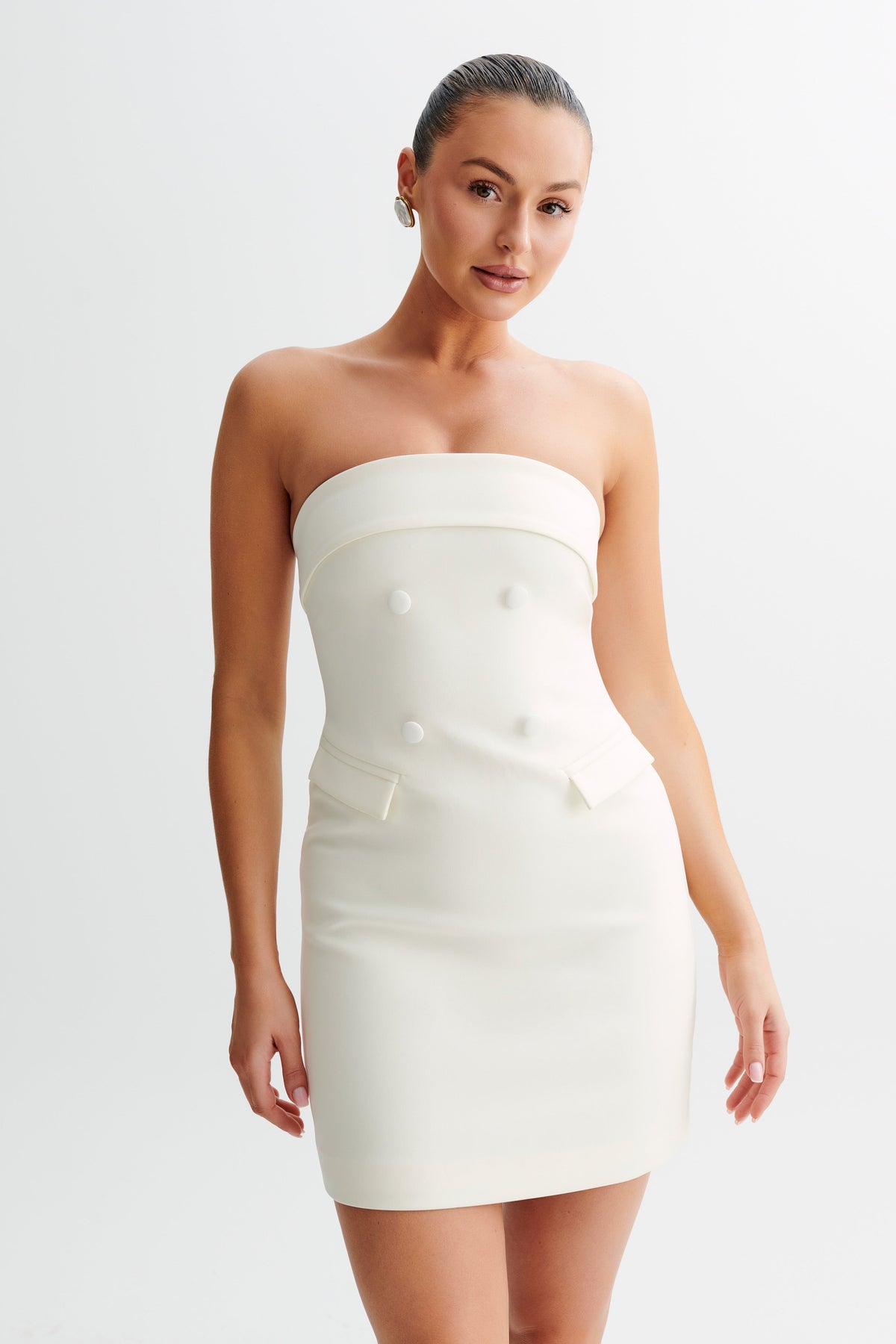 Abbie Strapless Suiting Mini Dress - Ivory #2