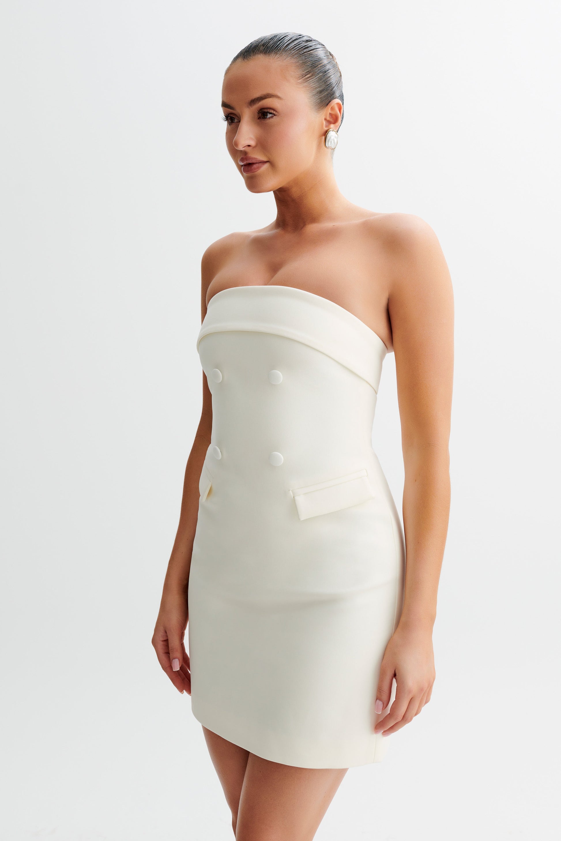 Abbie Strapless Suiting Mini Dress - Ivory #8