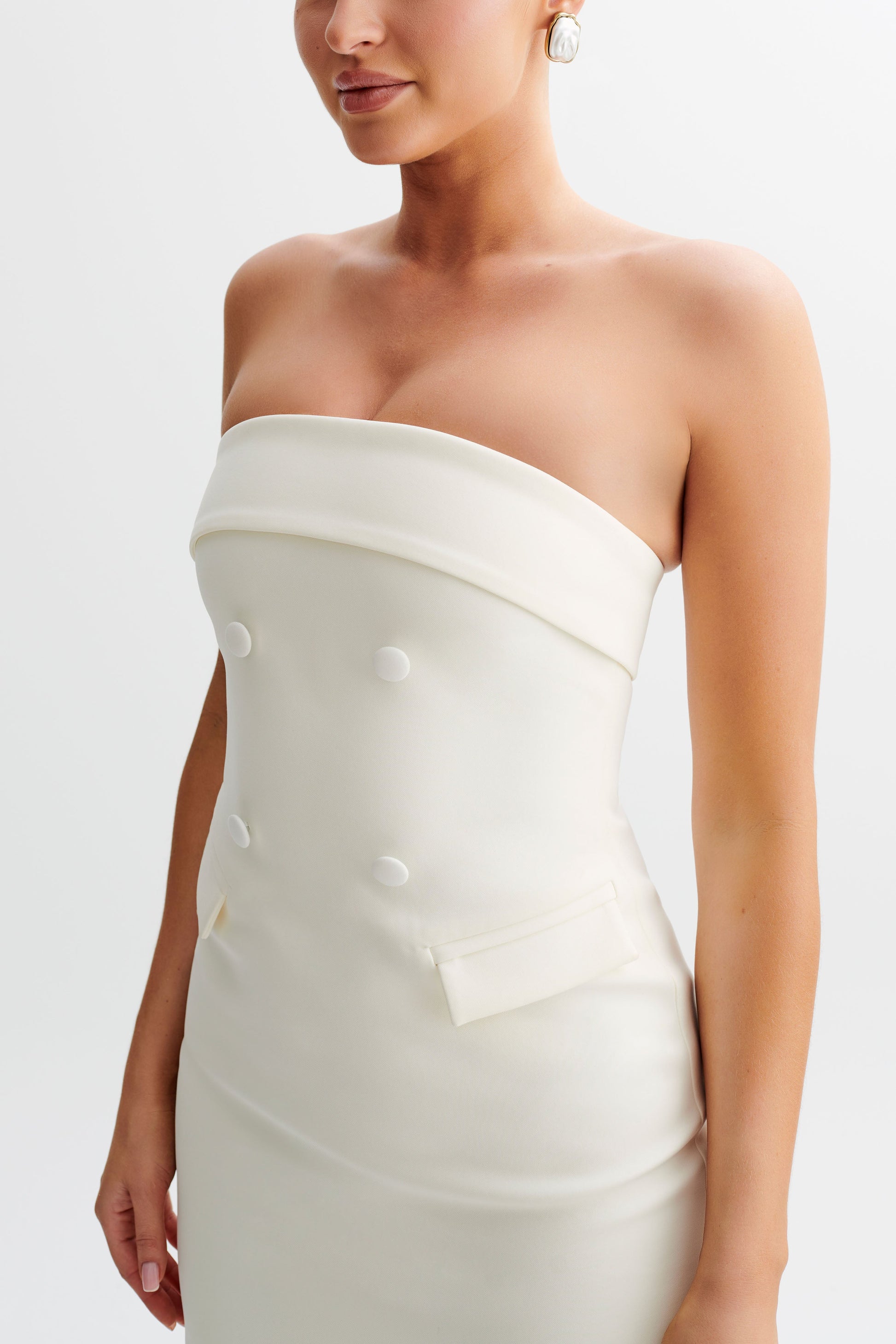 Abbie Strapless Suiting Mini Dress - Ivory #4