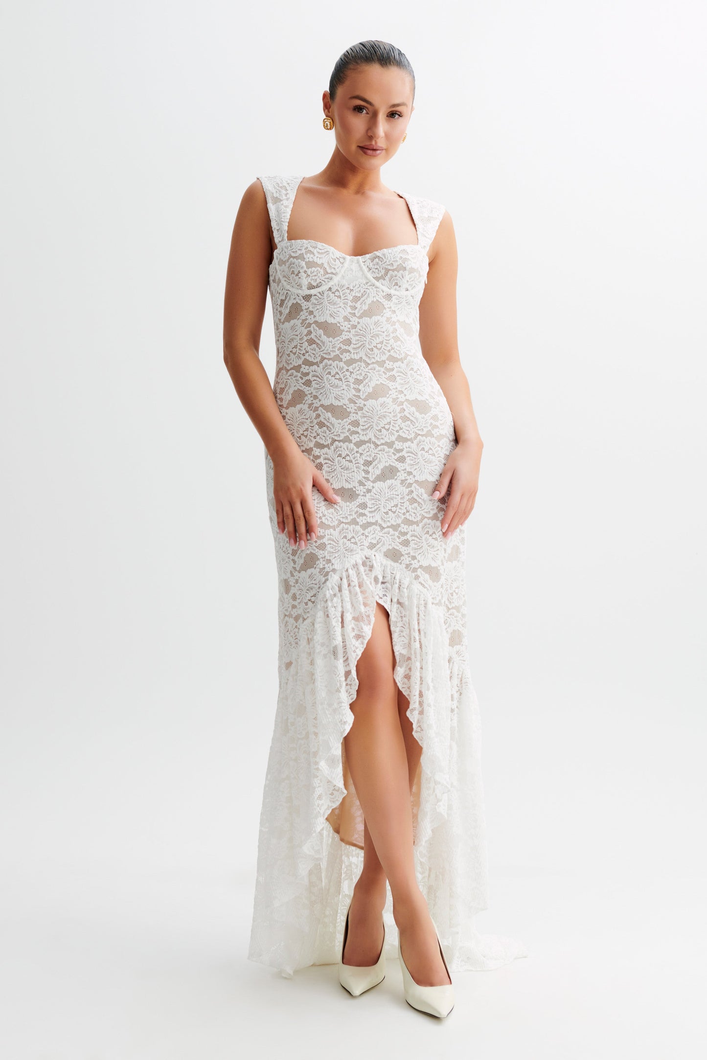 Elda Lace Plisse Maxi Dress - Ivory