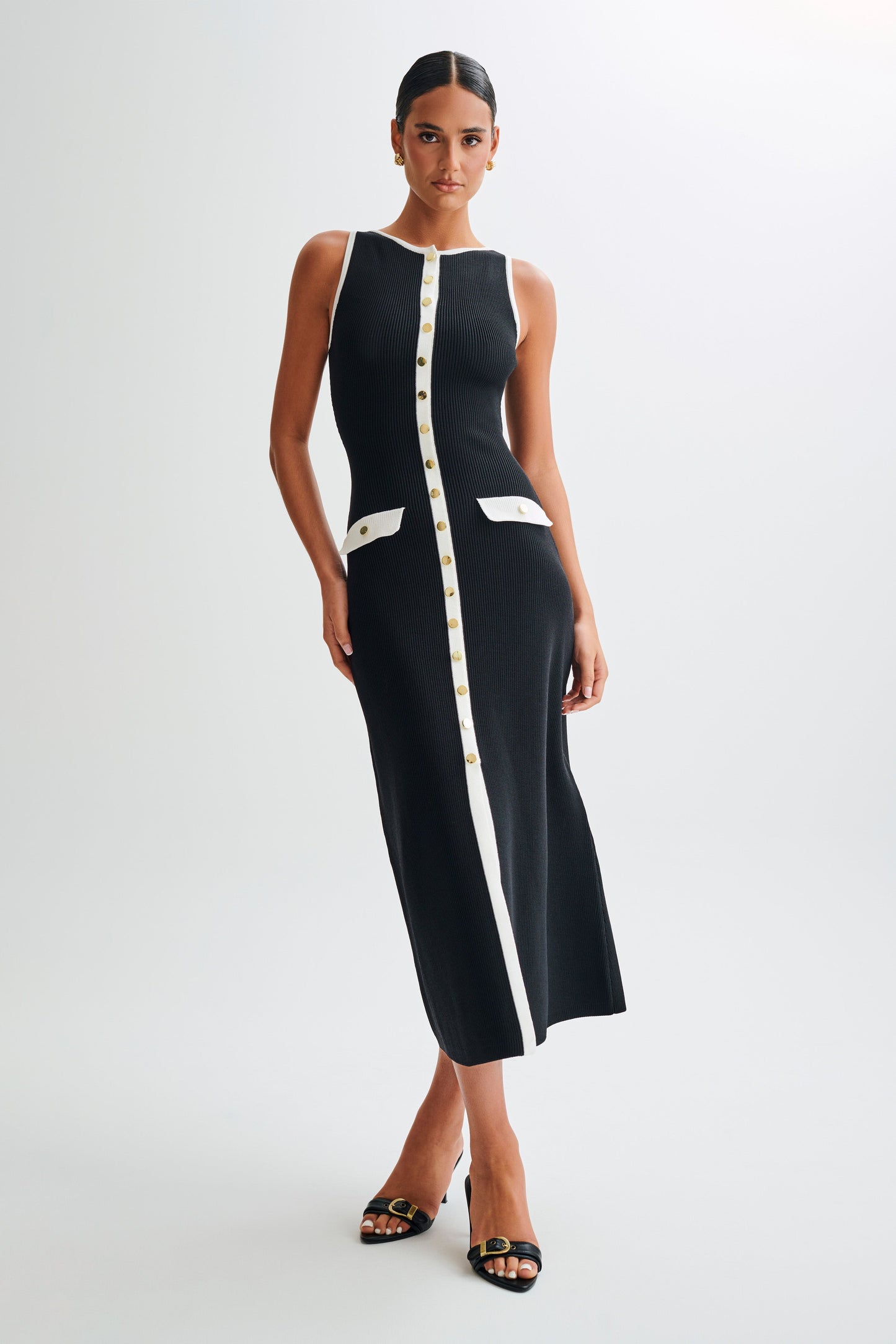 Sawyer Sleeveless Buttoned Maxi Dress - Black/White