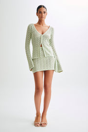 Murphy Long Sleeve Knit Shell Button Cardigan - Pastel Green