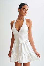 Holly Satin Structured Halter Mini Dress - White