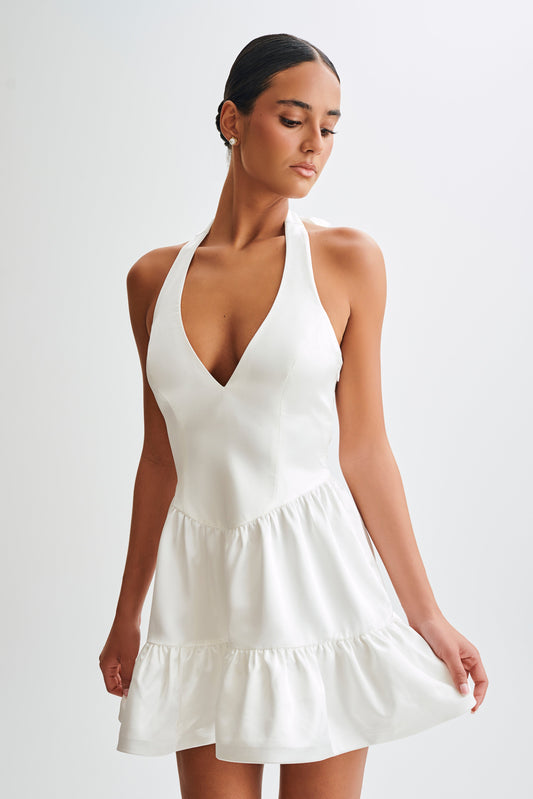 Holly Satin Structured Halter Mini Dress - White