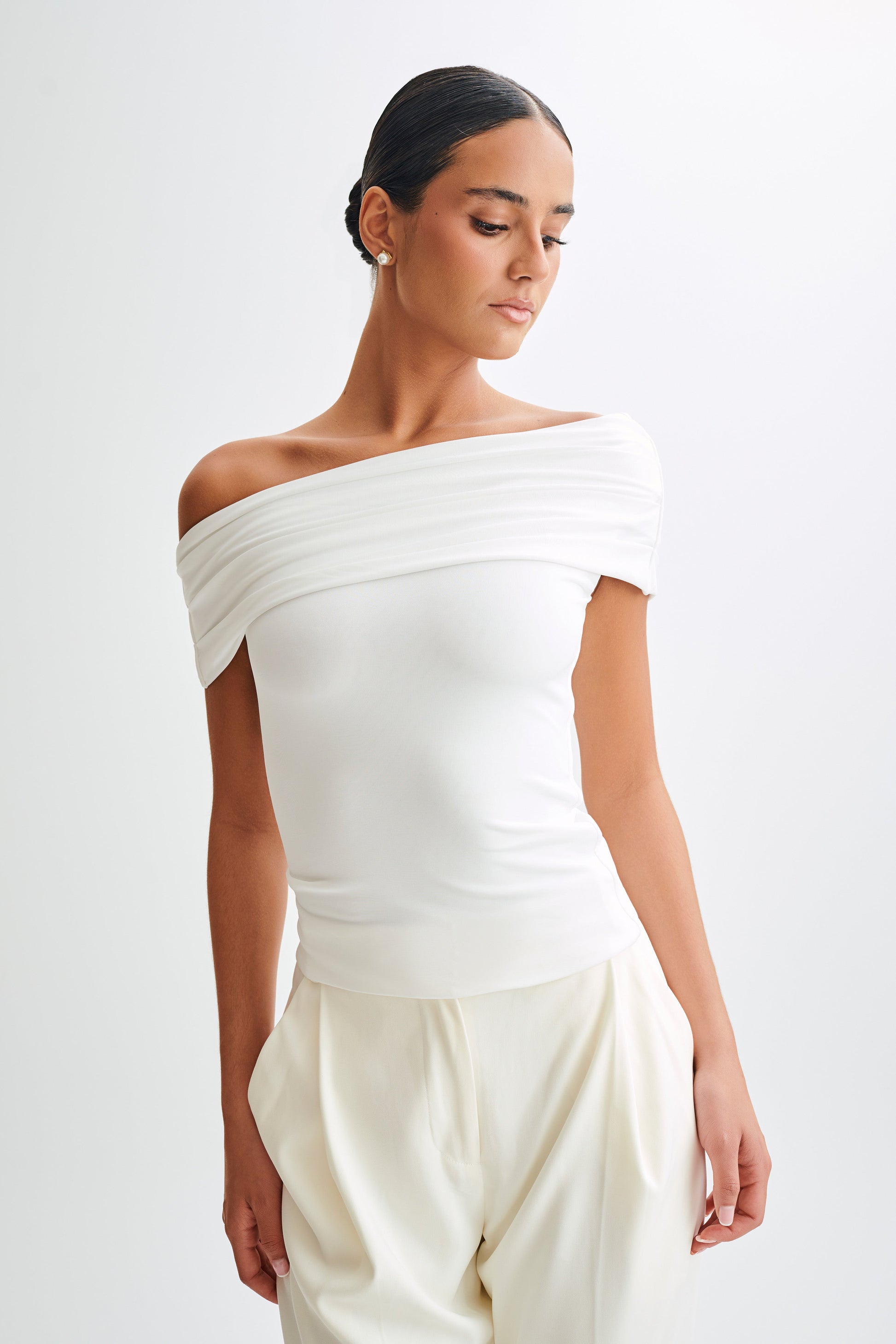 Cassandra Off Shoulder Slinky Top - White #8