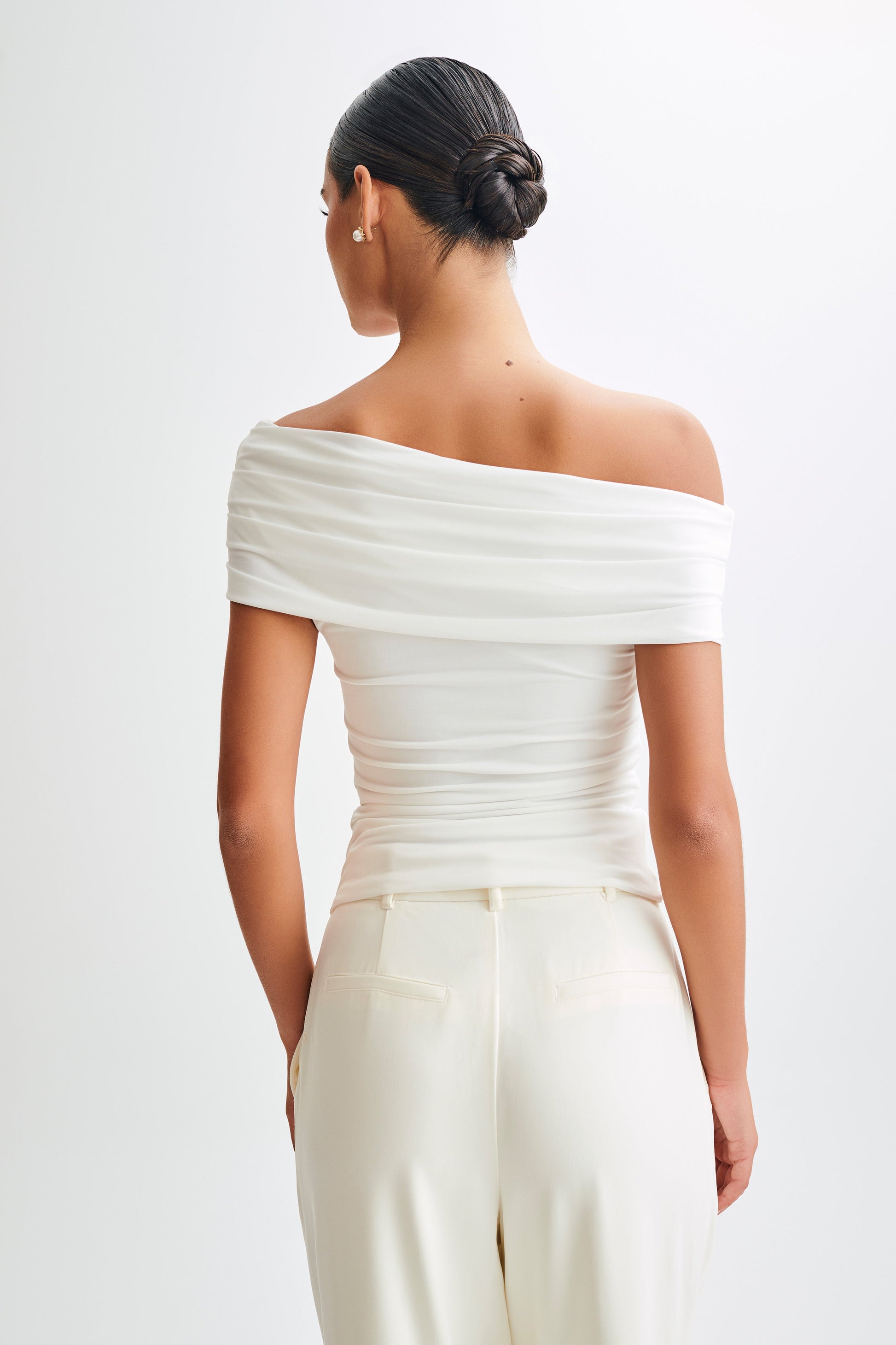 Cassandra Off Shoulder Slinky Top - White #9