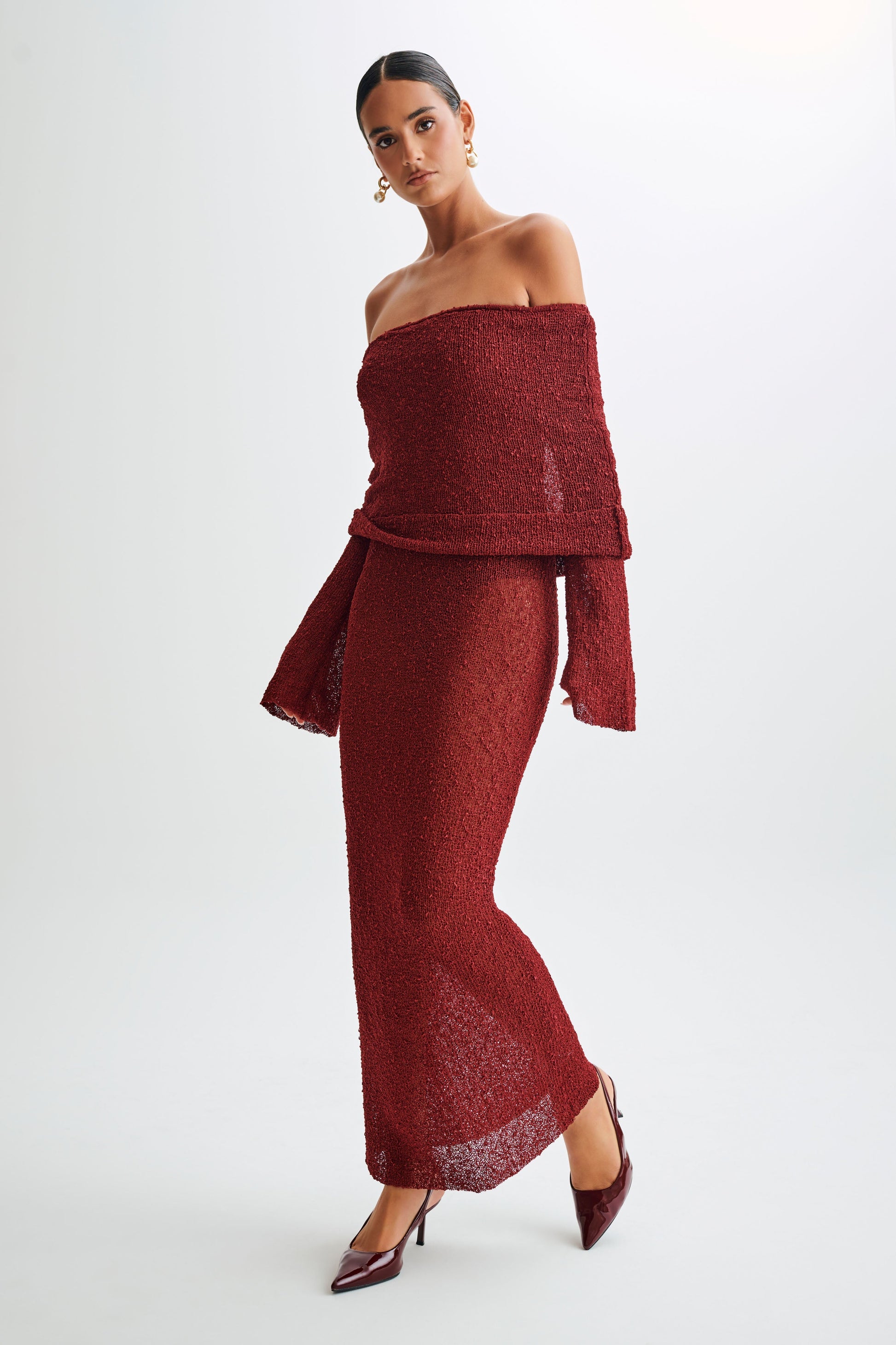 Marisol Off Shoulder Boucle Maxi Dress - Plum #6
