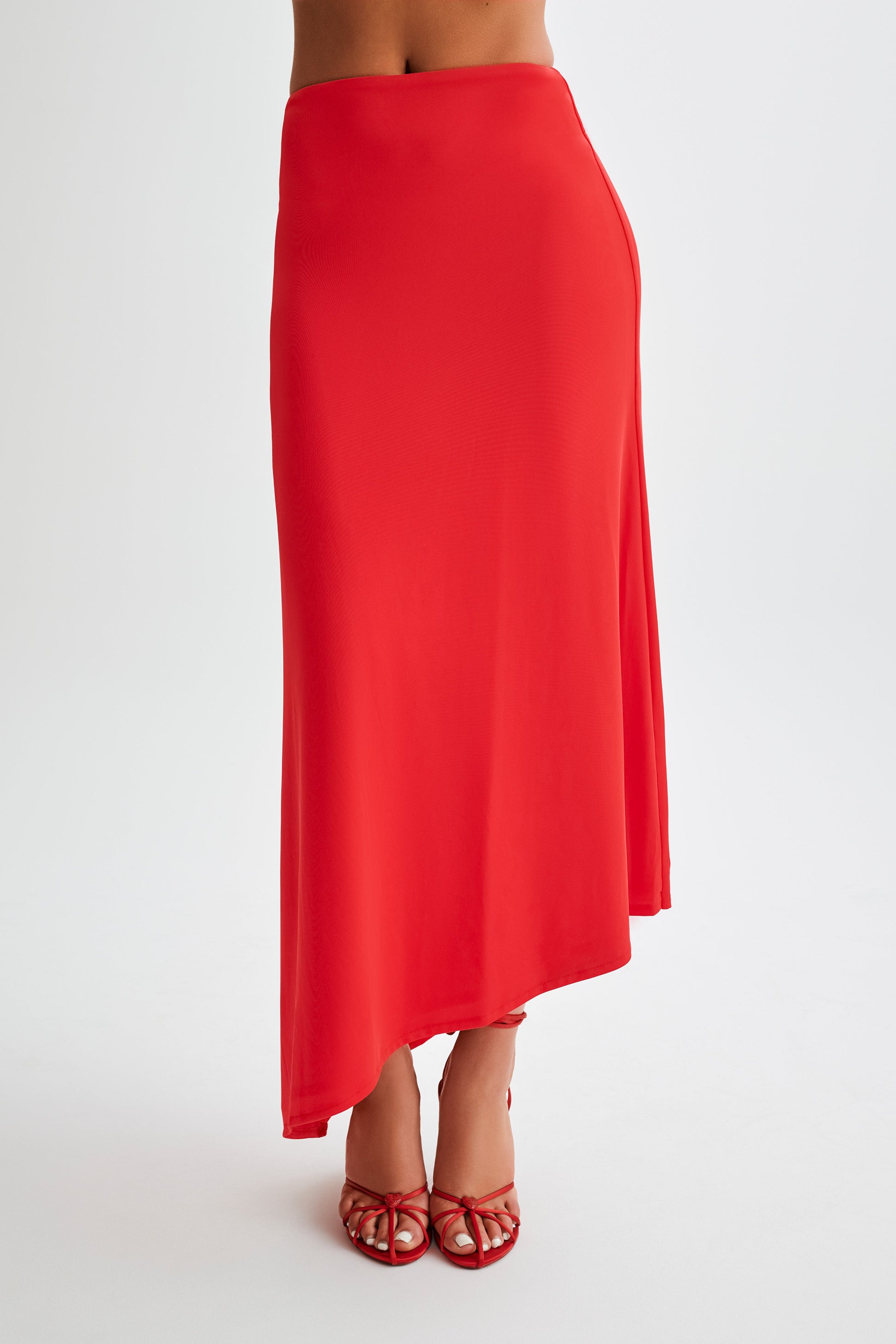Bea Asymmetrical Slinky Maxi Skirt - Pomegranate #3
