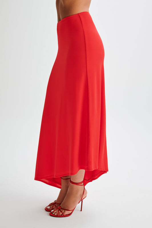 Bea Asymmetrical Slinky Maxi Skirt - Pomegranate