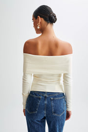 Diedre Buttoned Off Shoulder Knit Top - White